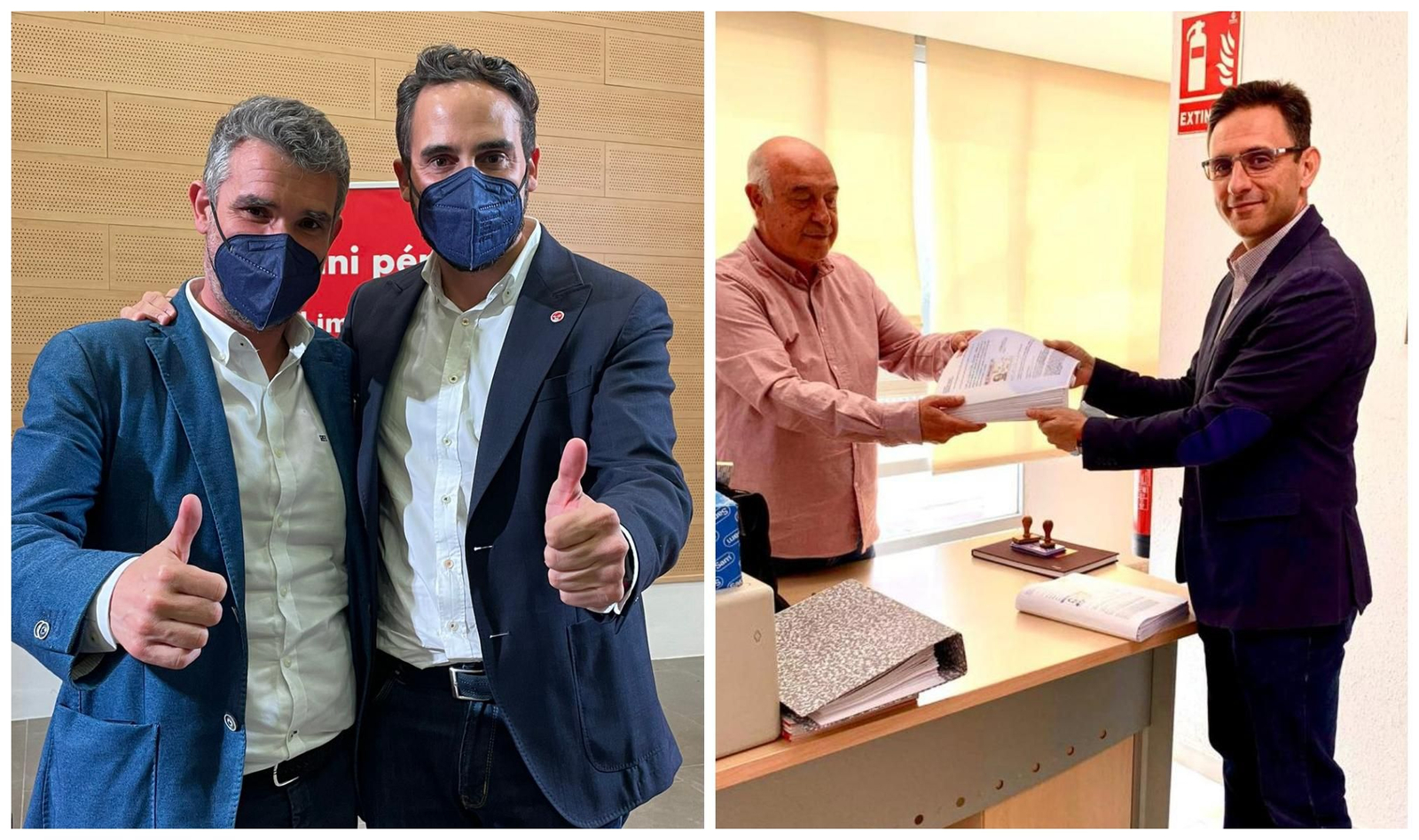 A la izquierda, Bernal y Pérez; a la derecha, el alcalde de Ojén entregando sus avales.