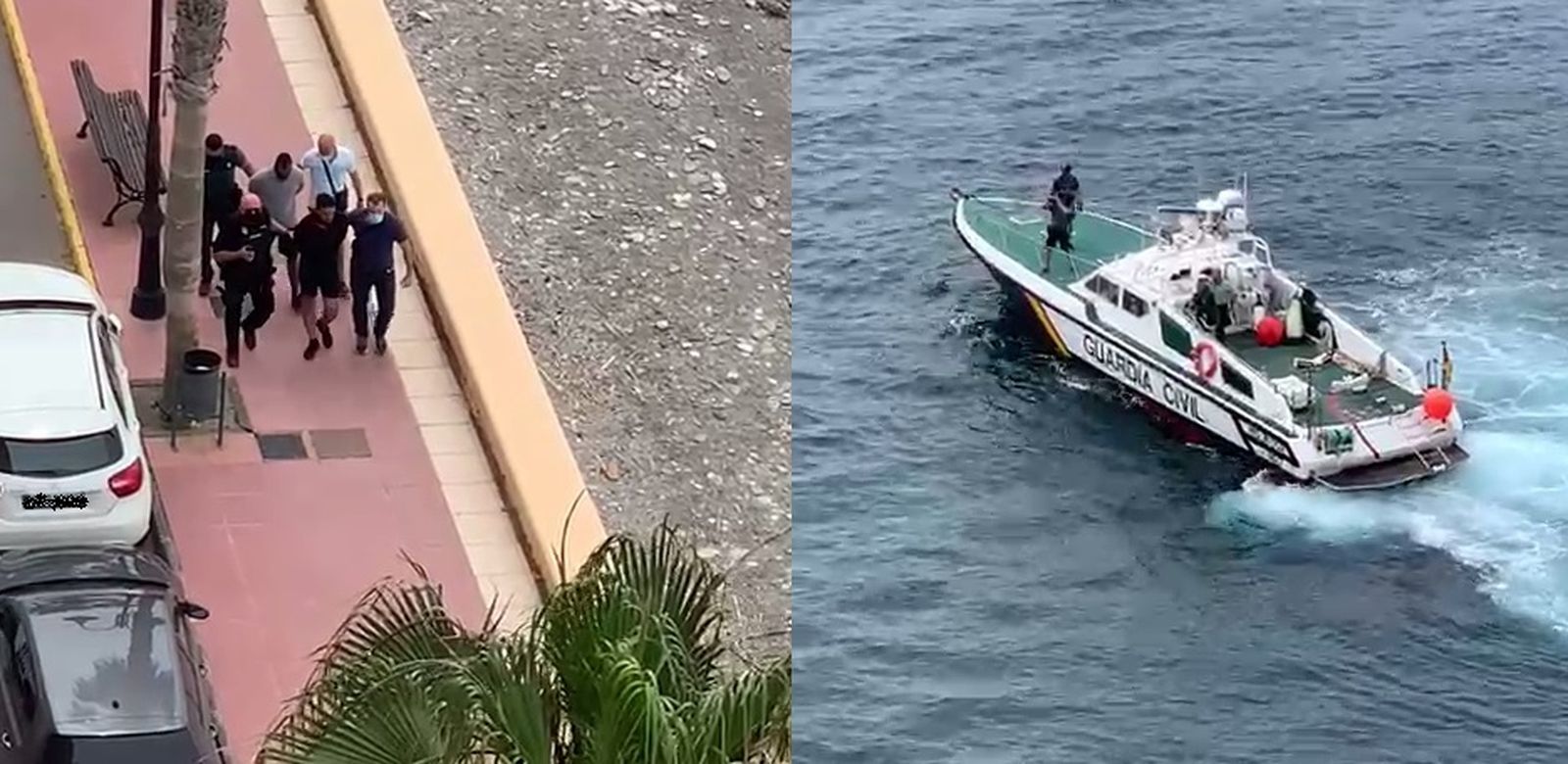 Tres detenidos tras una persecución marítima de la narcolancha y a pie por las calles de Adra tras el desembarco