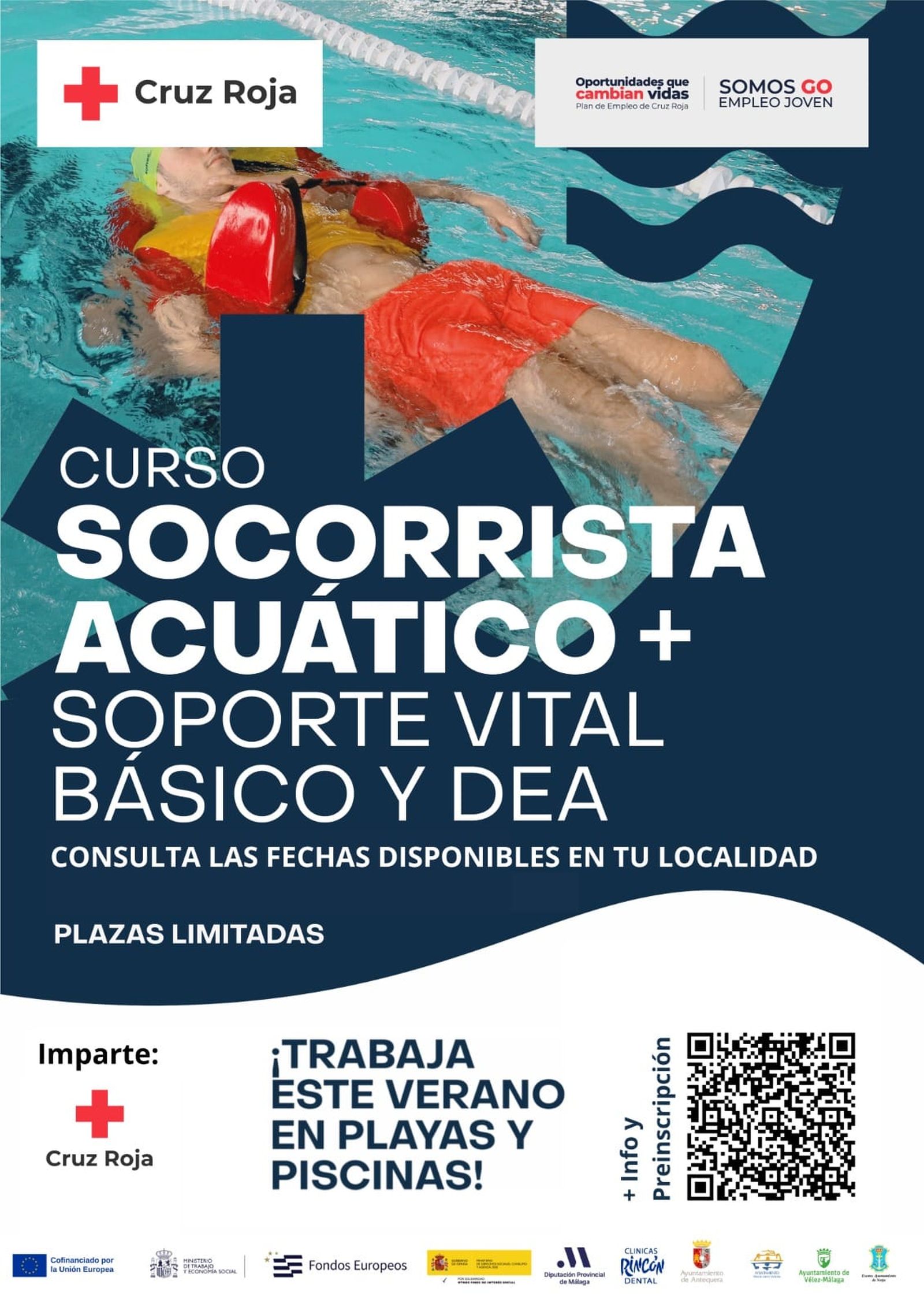 Imagen del cartel del curso de socorrismo y soporte vital básica que impartirá Rincón de la Victoria con la colaboración de la Cruz Roja