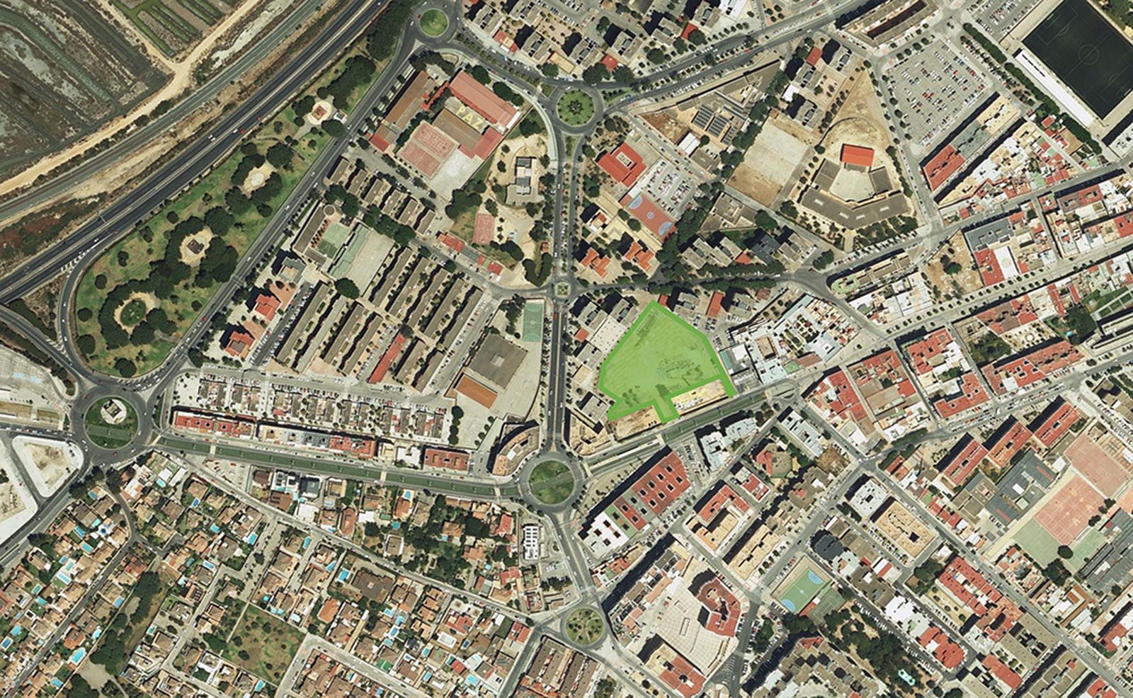 Plano de San Fernando donde se especifica la zona en la que se construirán las viviendas del Ministerio