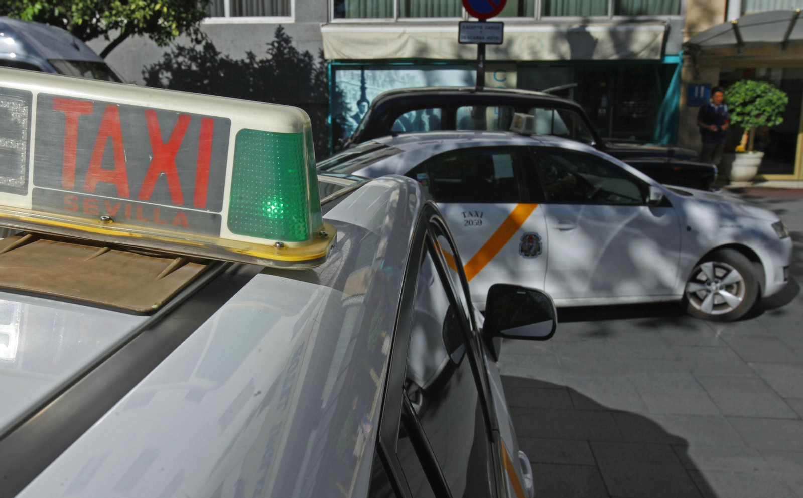 Dos taxis de Sevilla, en una imagen reciente.