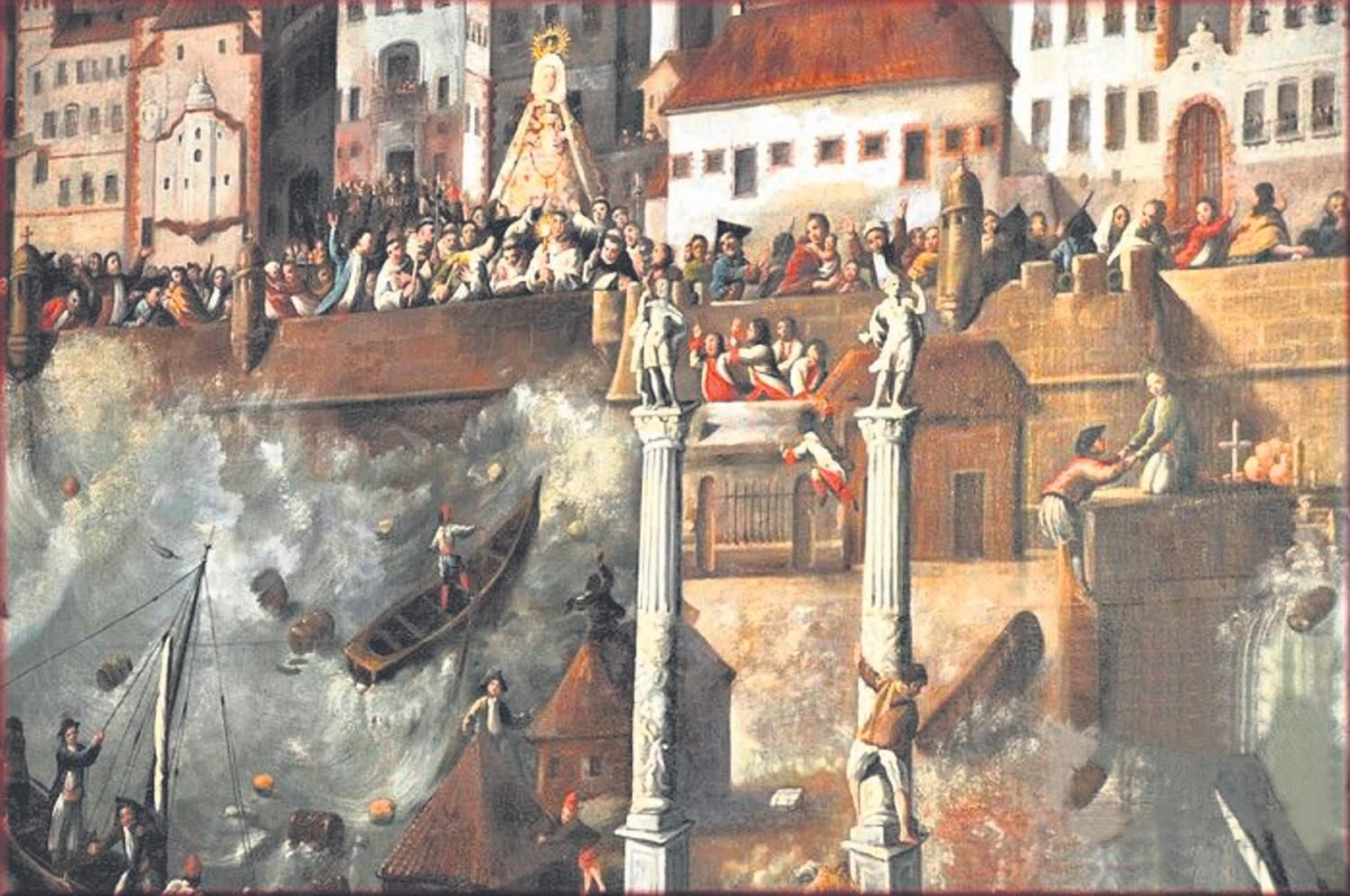 Grabado con una imagen del maremoto de 1755