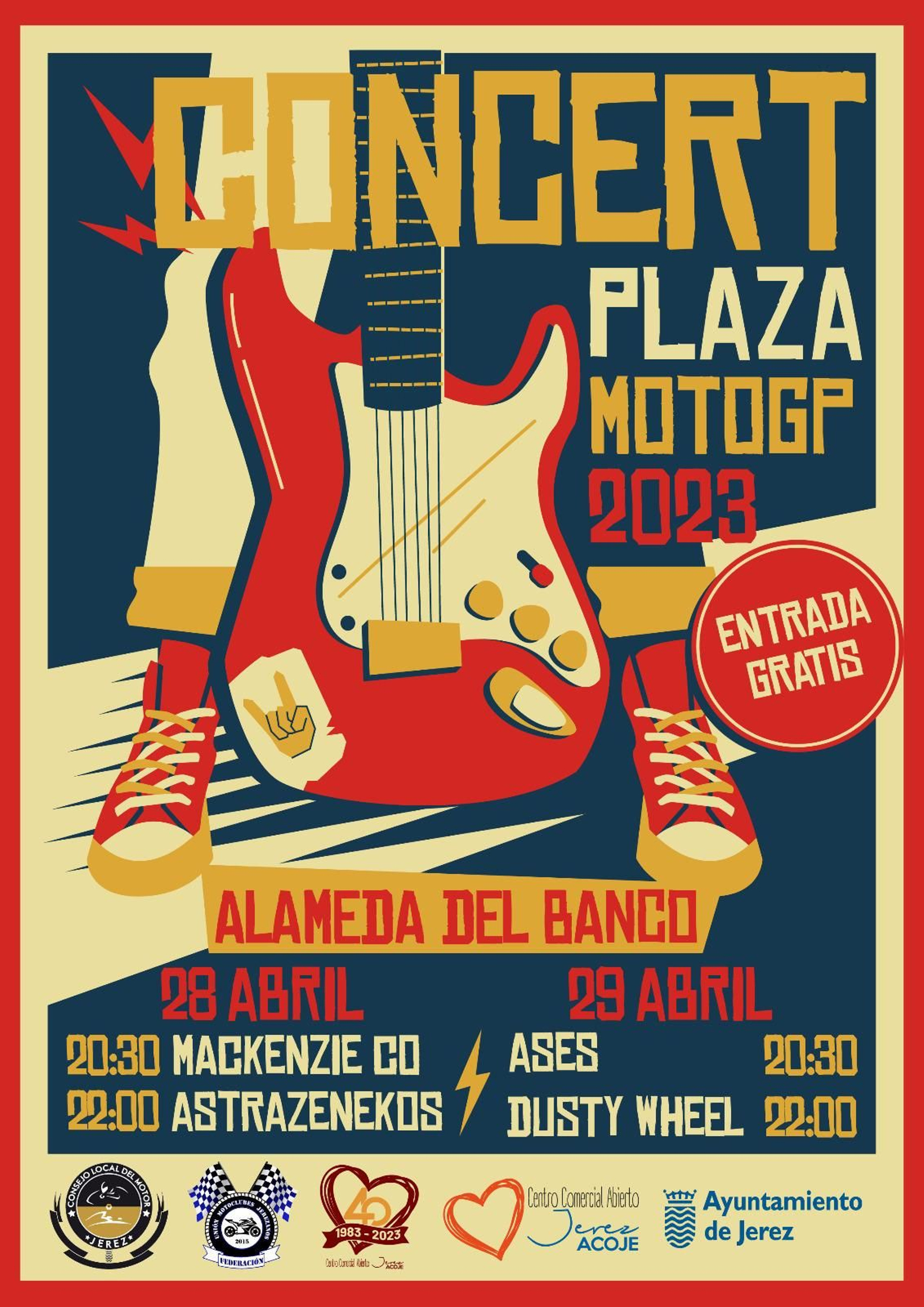 Cartel de los conciertos gratuitos en la Alameda del Banco durante el Gran Premio de Jerez.