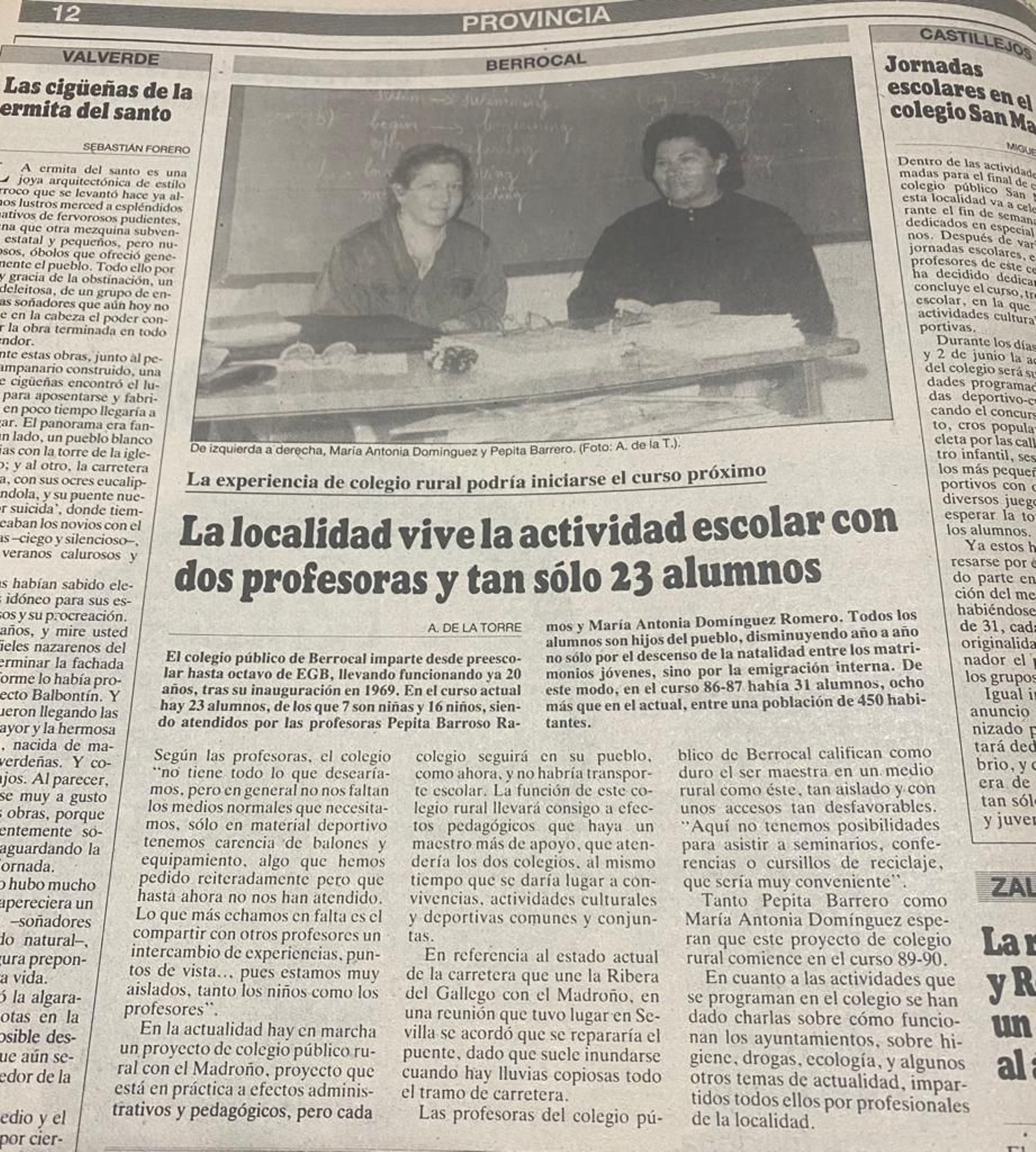 Profesoras del colegio público de Berrocal en el año 1989