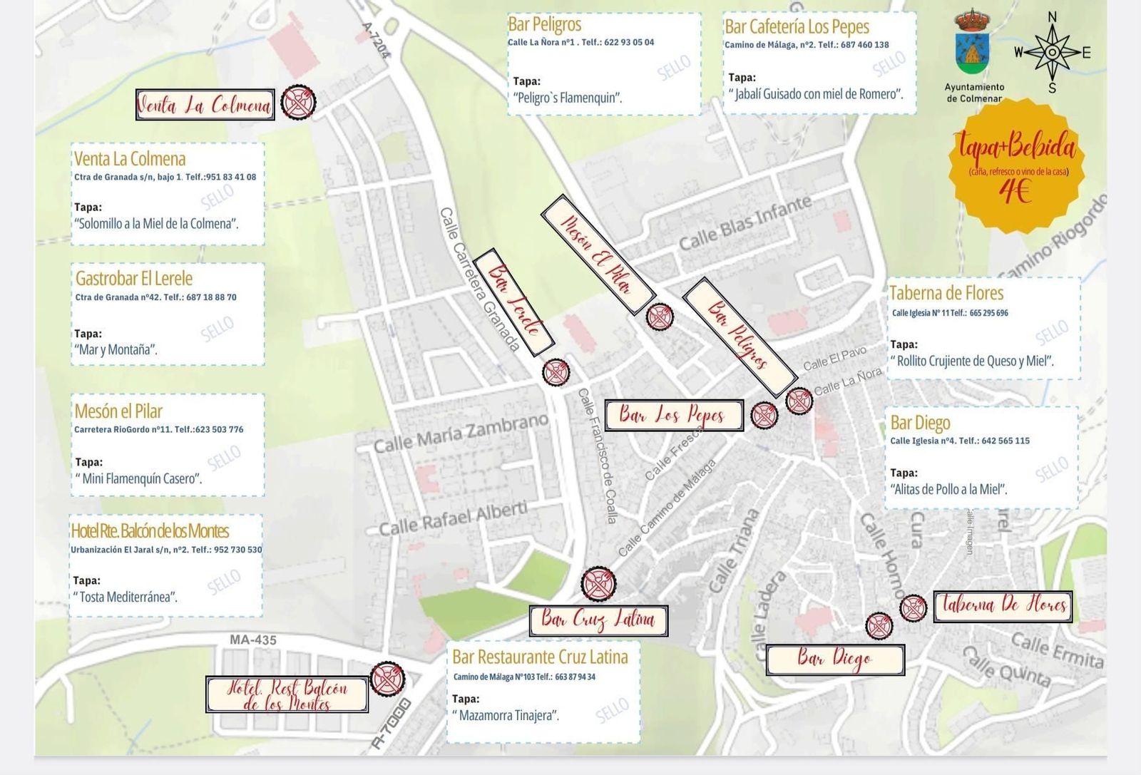 Mapa de Colmenar y su ruta de la tapa.