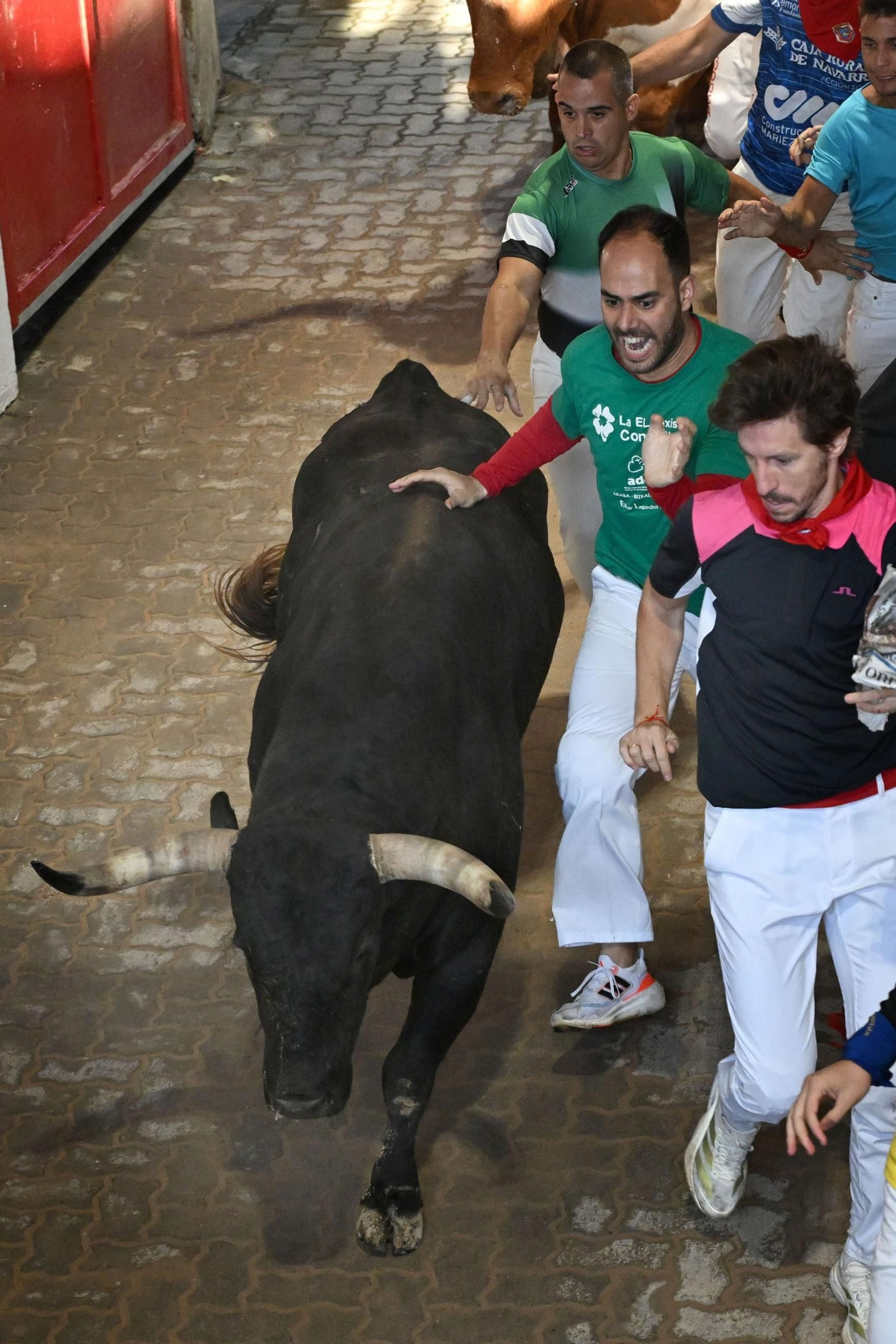 La bravura de Tarifa se hace notar en Pamplona: tres heridos en un encierro con toros de La Palmosilla