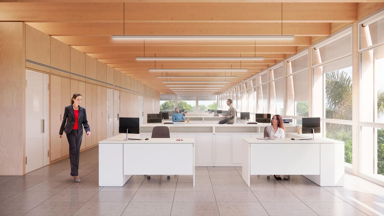 Recreación del interior de una oficina.