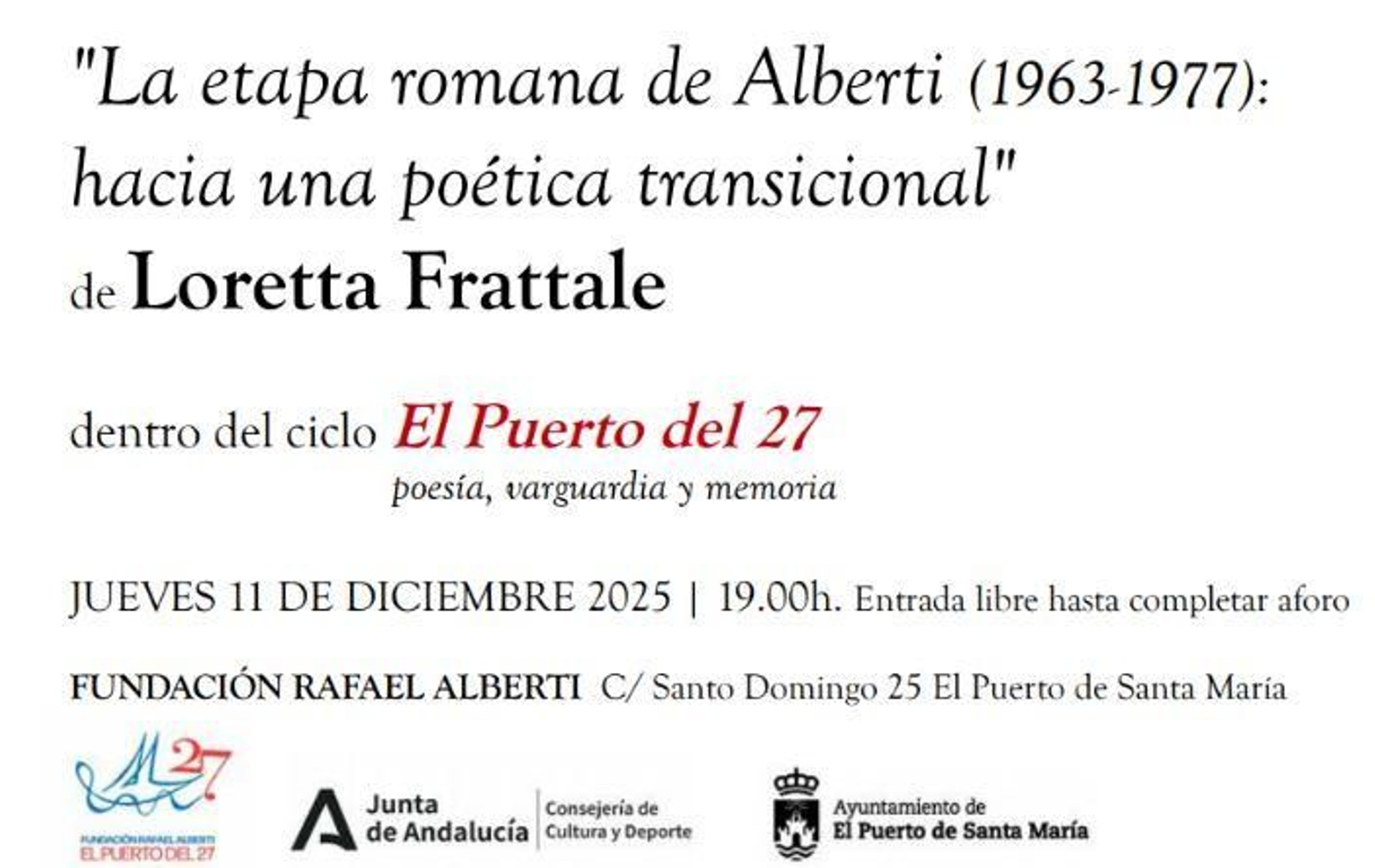 La conferencia será el jueves 11 de diciembre.