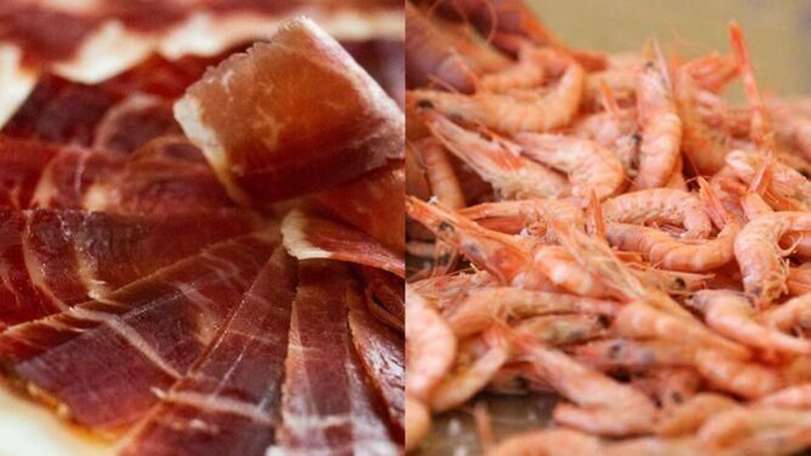 Jamón y gambas de Huelva.