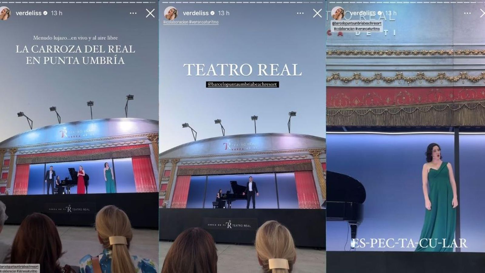 Verdeliss compartiendo en sus redes sociales la experiencia del Teatro Real de Madrid