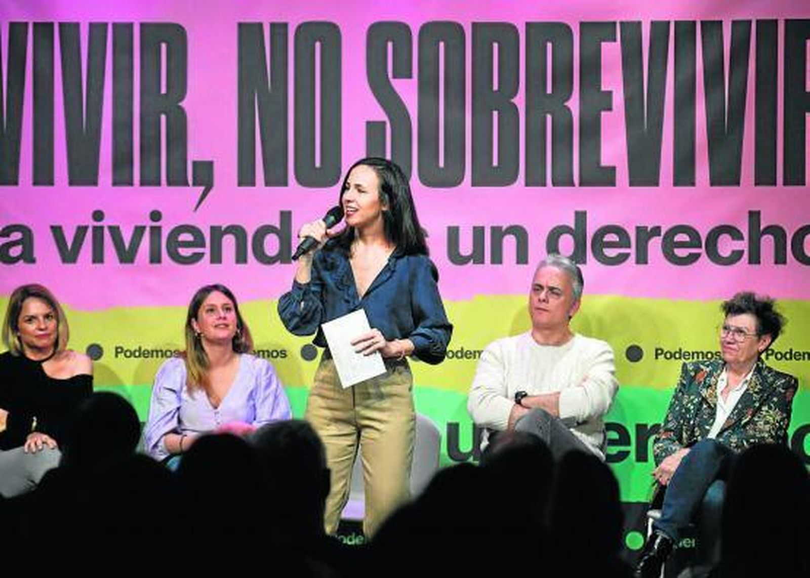 Ione Belarra interviene durante el acto de su partido 'Vivir, no es sobrevivir', en Madrid.