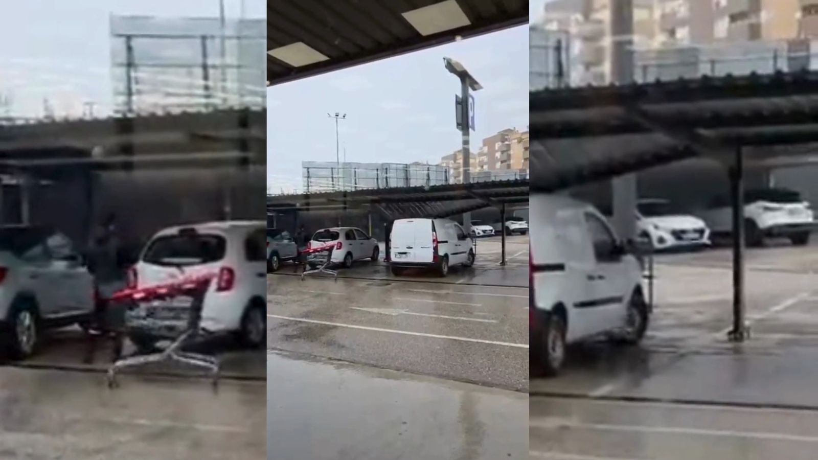 El viento hace caer un enorme cartel de un supermercado en Jaén capital