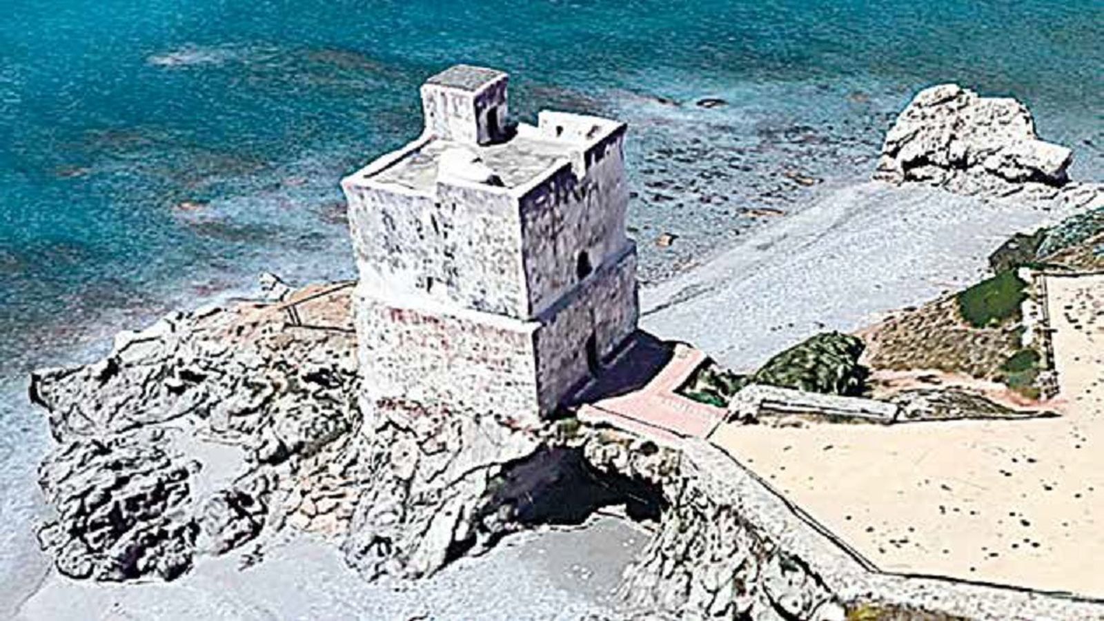 Vista aérea de Google Earth para destacar el peculiar emplazamiento del edificio.