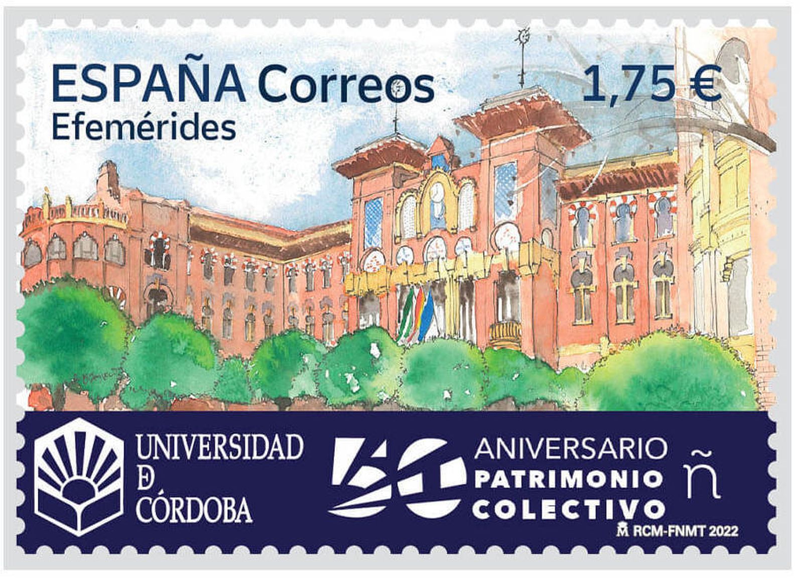 Boceto del sello de Correos por el aniversario de la UCO.