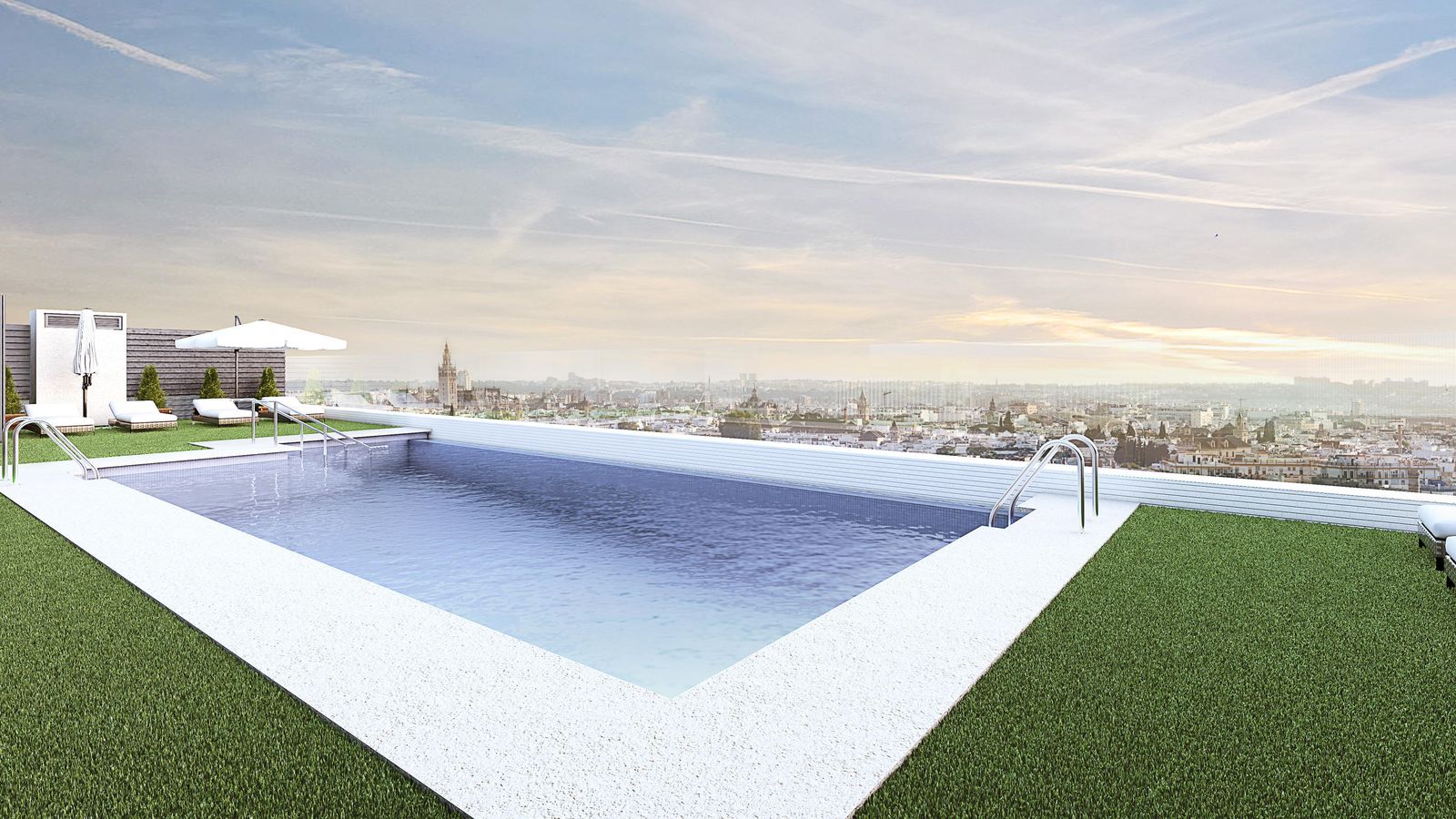 Piscina exterior con vistas al casco histórico.