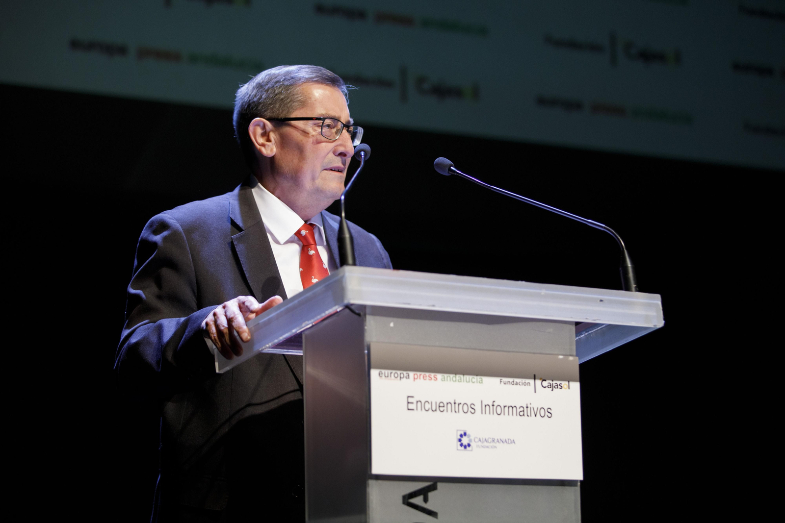 José Entrena habla a los asistentes del desayuno informativo de Europa Press