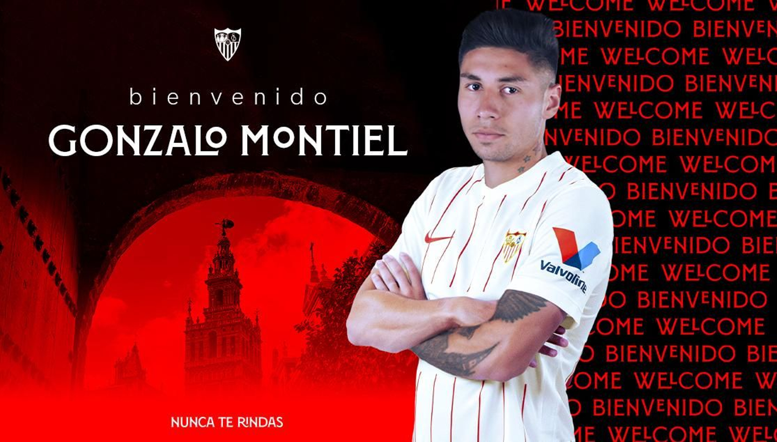 Carátula de presentación oficial de Montiel como nuevo jugador del Sevilla.