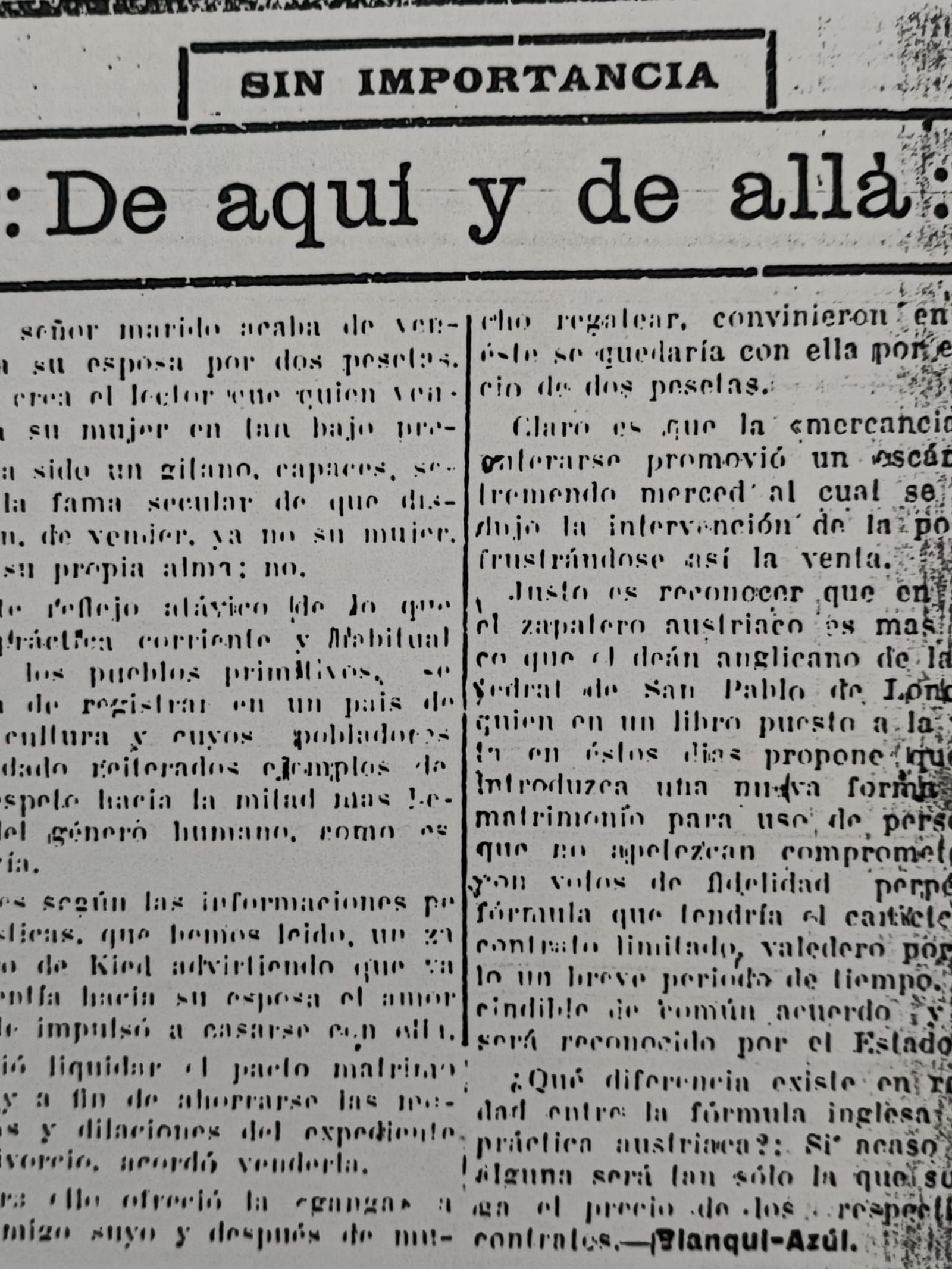 Recorte vende mujer por dos pesetas.