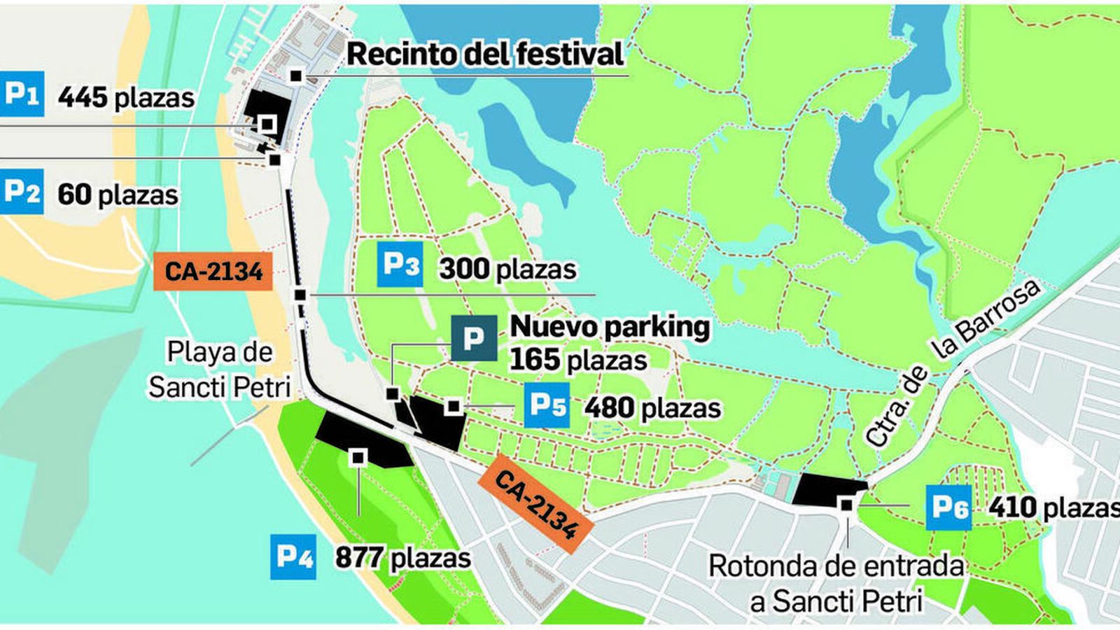 Plano de aparcamientos del Concert Music Festival.