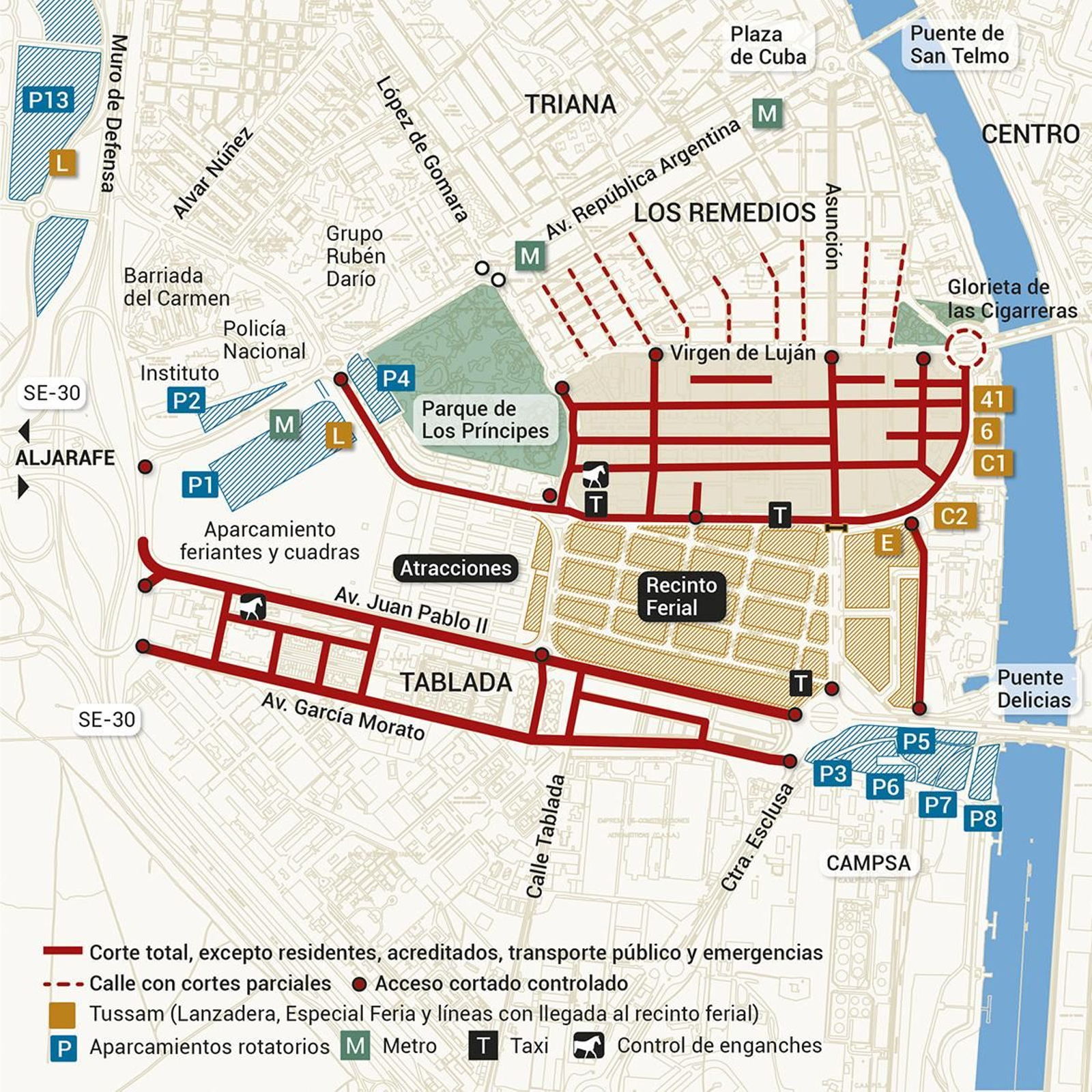 Mapa de los cortes de los cortes de tráfico