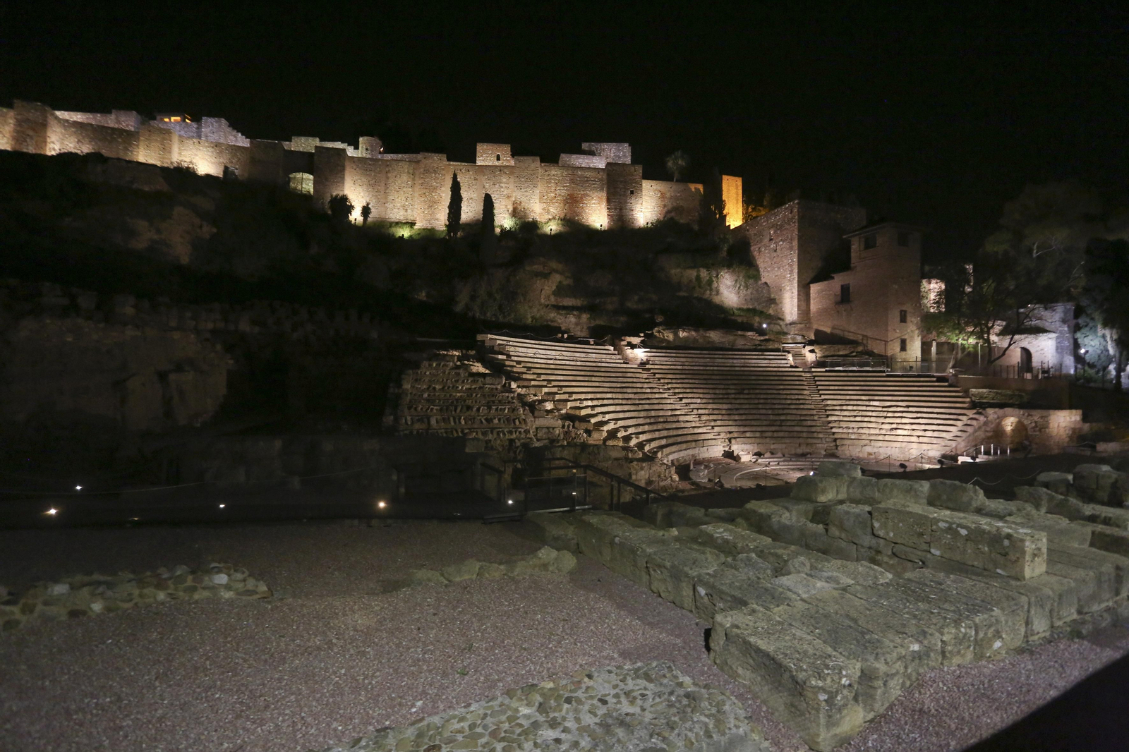 El coronavirus dibuja una noche desierta en el centro de Málaga, en fotos