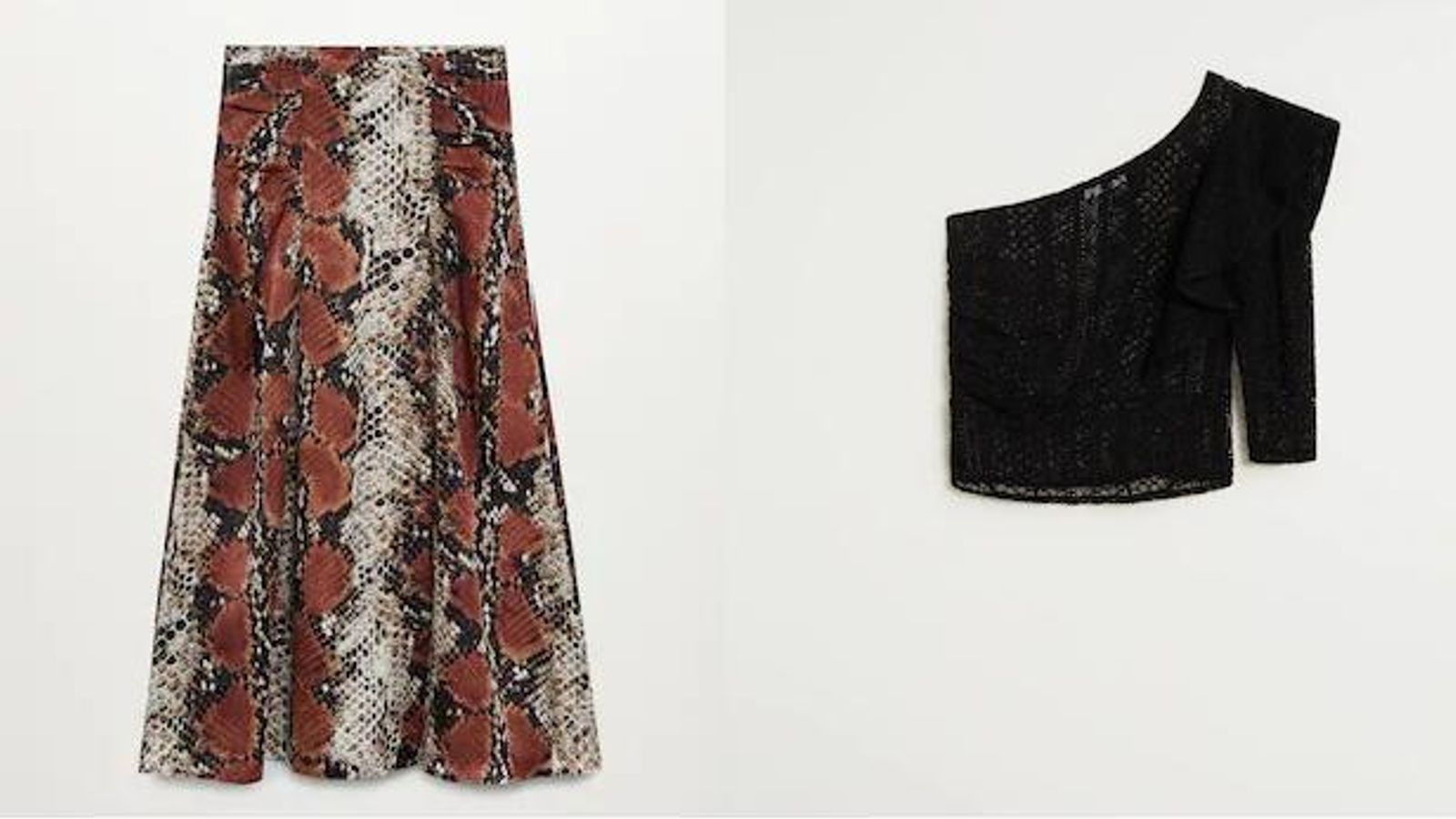 La falda midi 'animal print' y el top de encaje de Mango. La falda midi 'animal print' y el top de encaje de Mango.