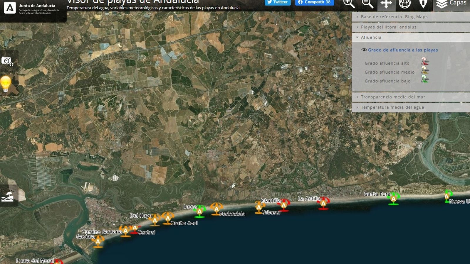 Visor de las playas de Andalucía.