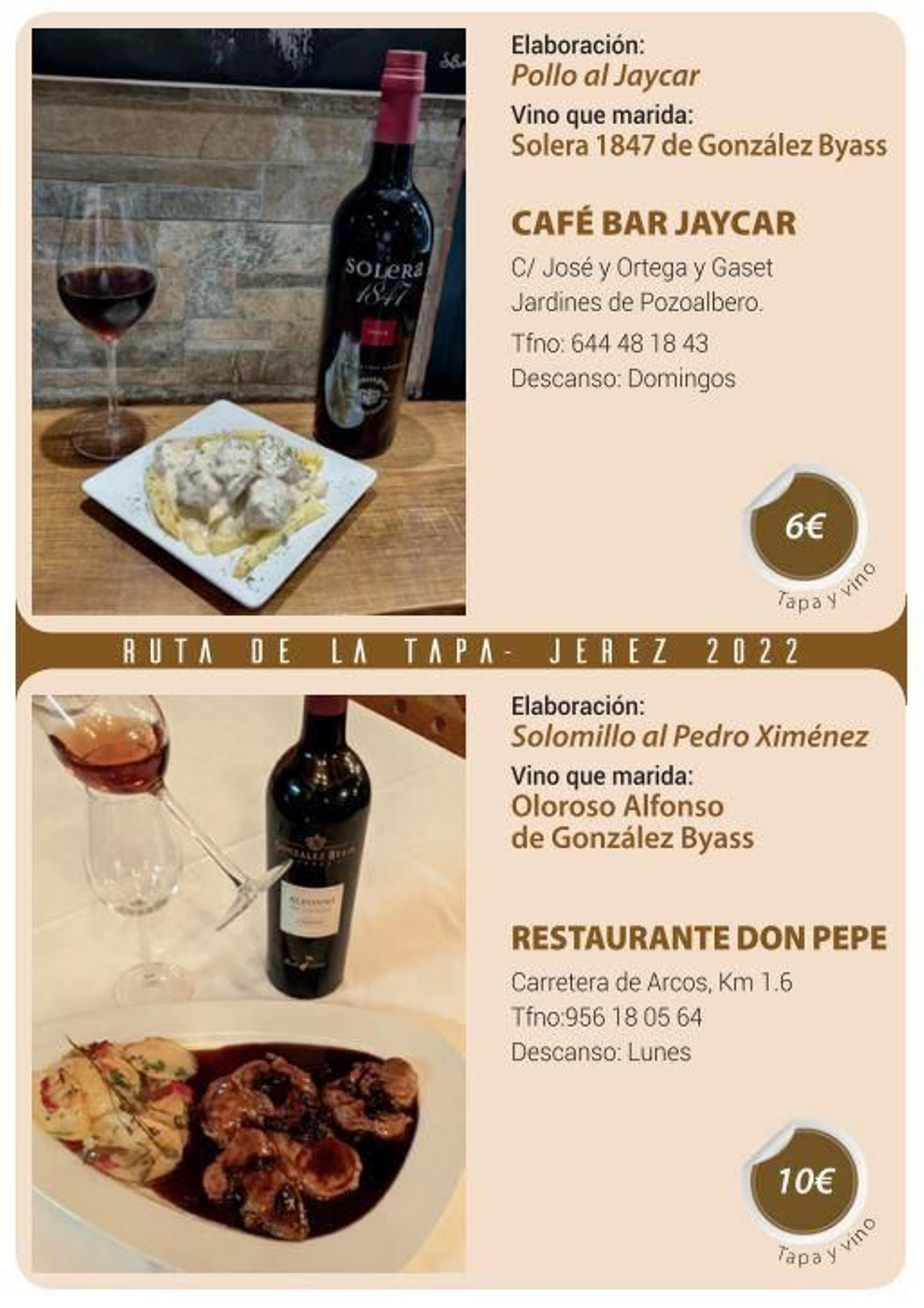 Ruta de la Tapa 'DesTapa Jerez': establecimientos, tapas maridadas y precios