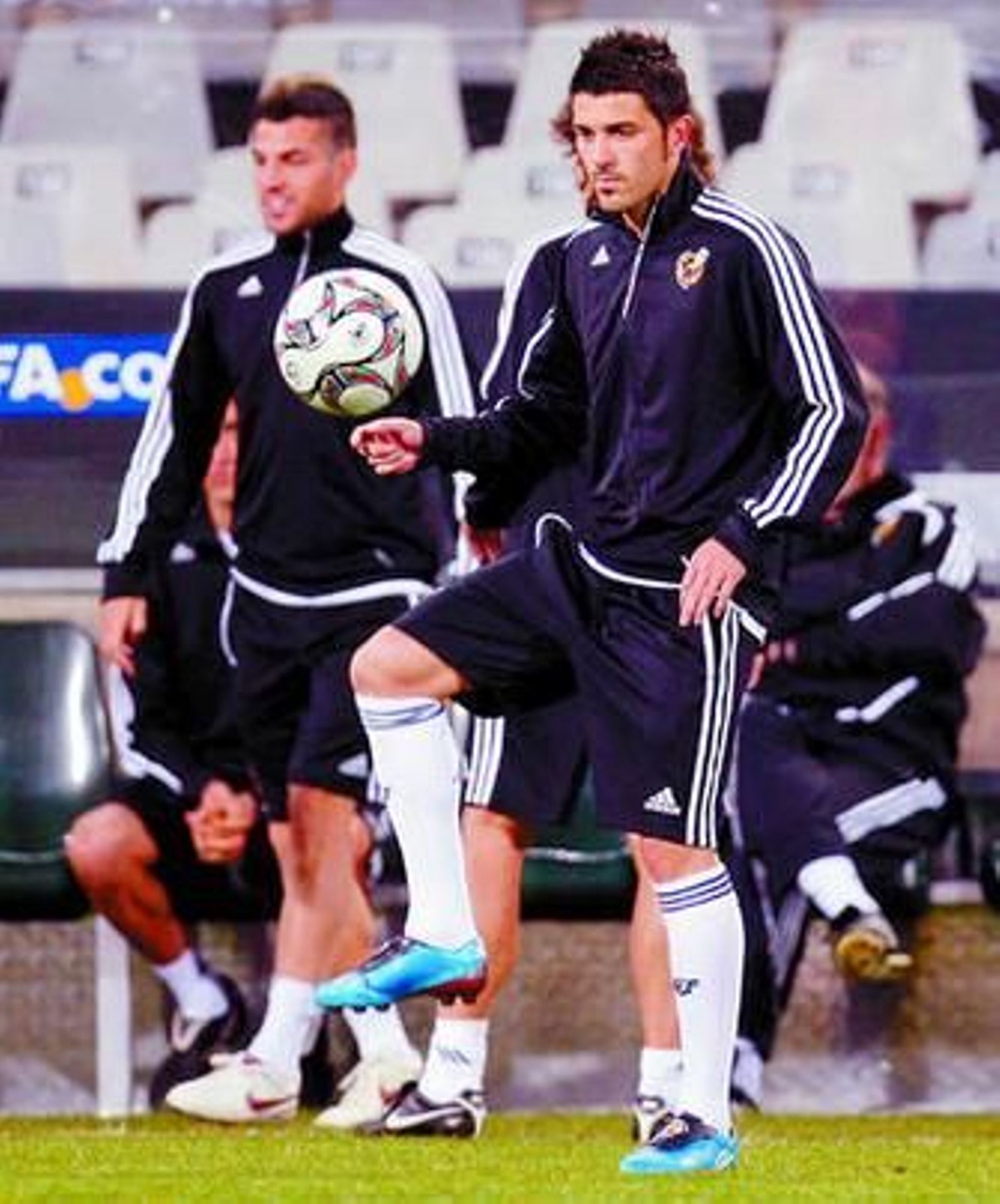 Villa, en un entrenamiento con la selección nacional.