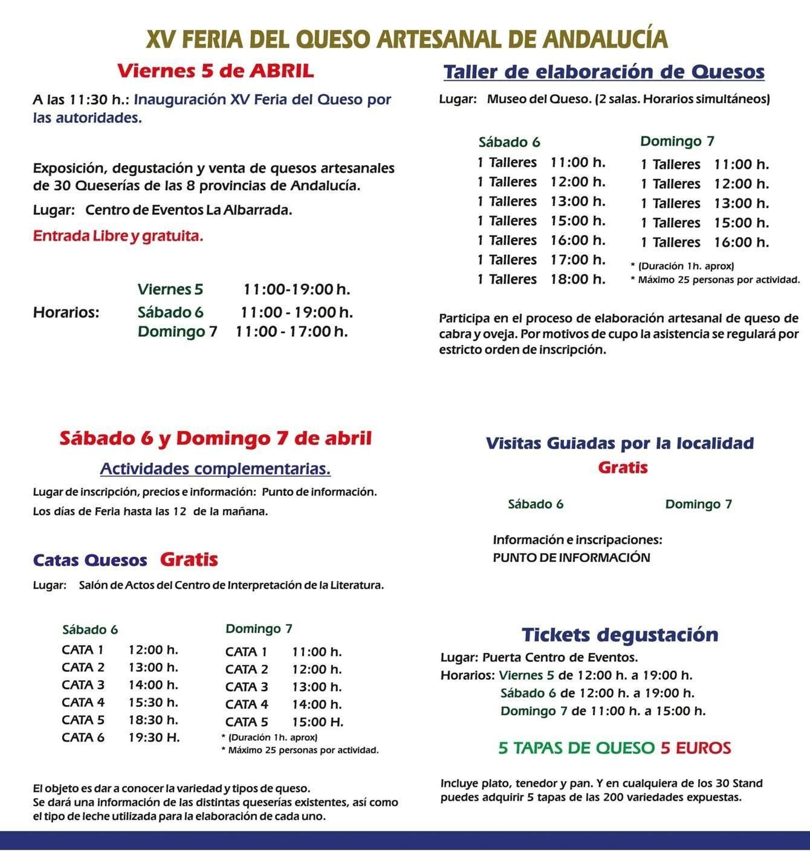 Programación de la XV Feria del Queso Artesanal de Andalucía, en Villaluenga del Rosario.