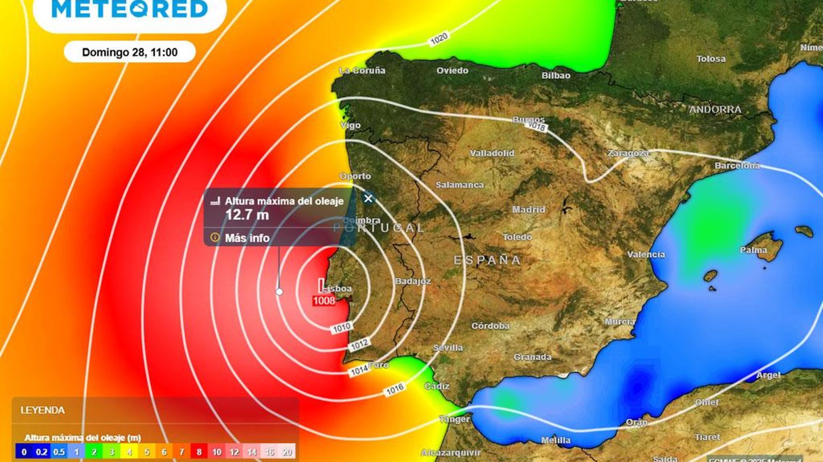 Rachas de viento asociadas a Gabrielle previstas por tiempo.com