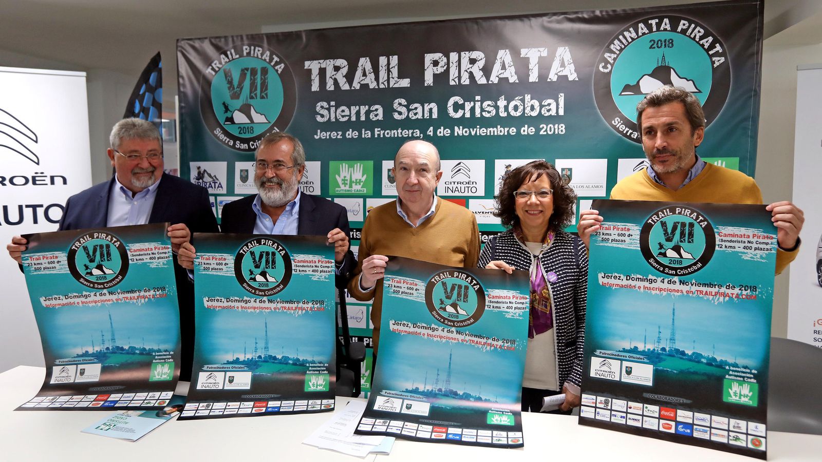 José María Sabido, Francisco Vallejo, Francisco Pérez, Carmen Collado y Rafael Flores, en la presentación de la carrera.