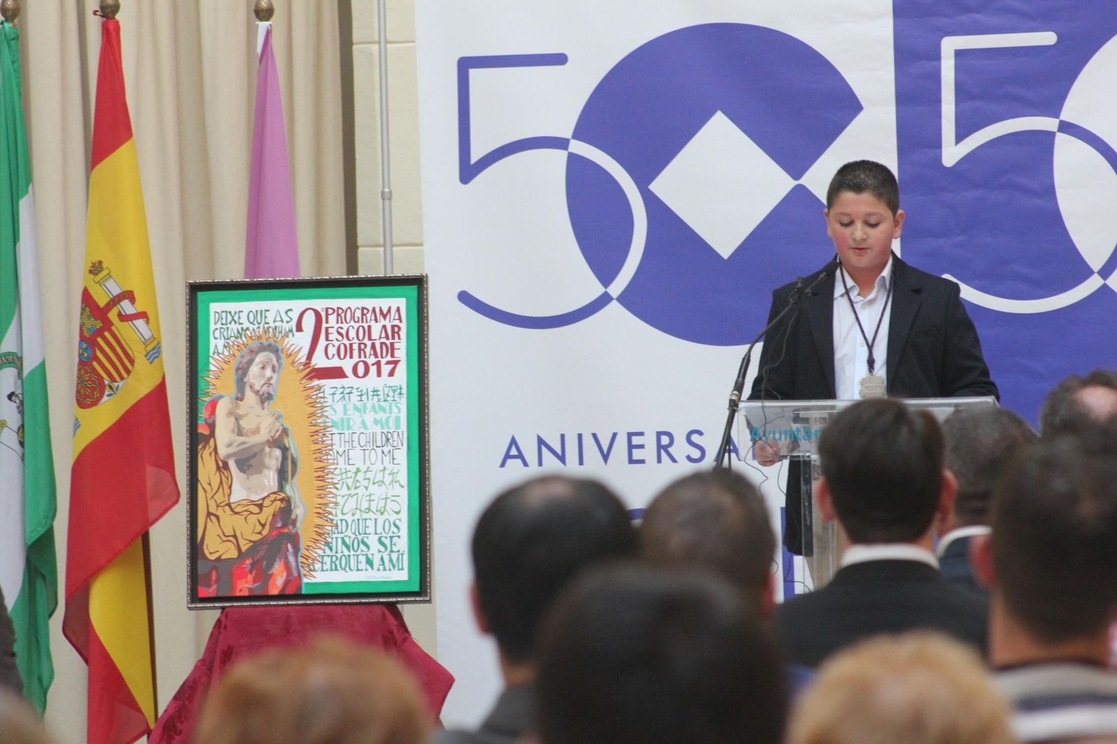 Momento del pregón infantil de la Semana Santa.