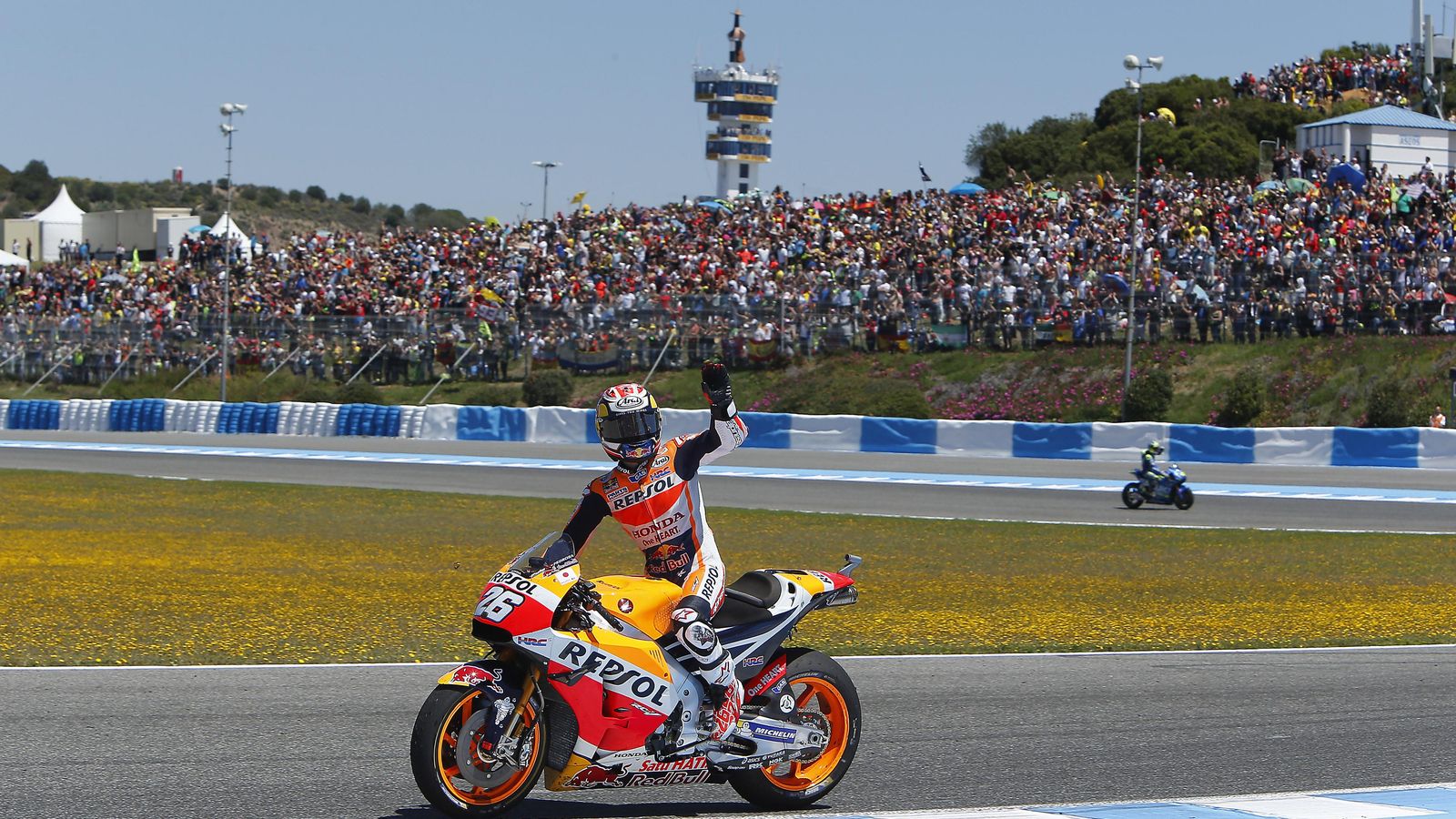 Pedrosa celebra uno de sus triunfos en Jerez.