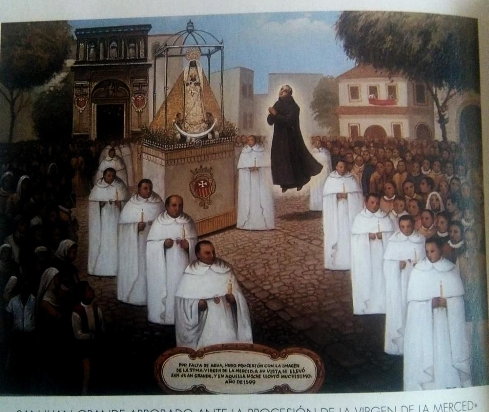 San Juan Grande arrobado ante la procesión de la Virgen de la Merced en una pintura de Eladio S. Santos que se conserva en el santuario de los padres hospitalarios en Jerez.