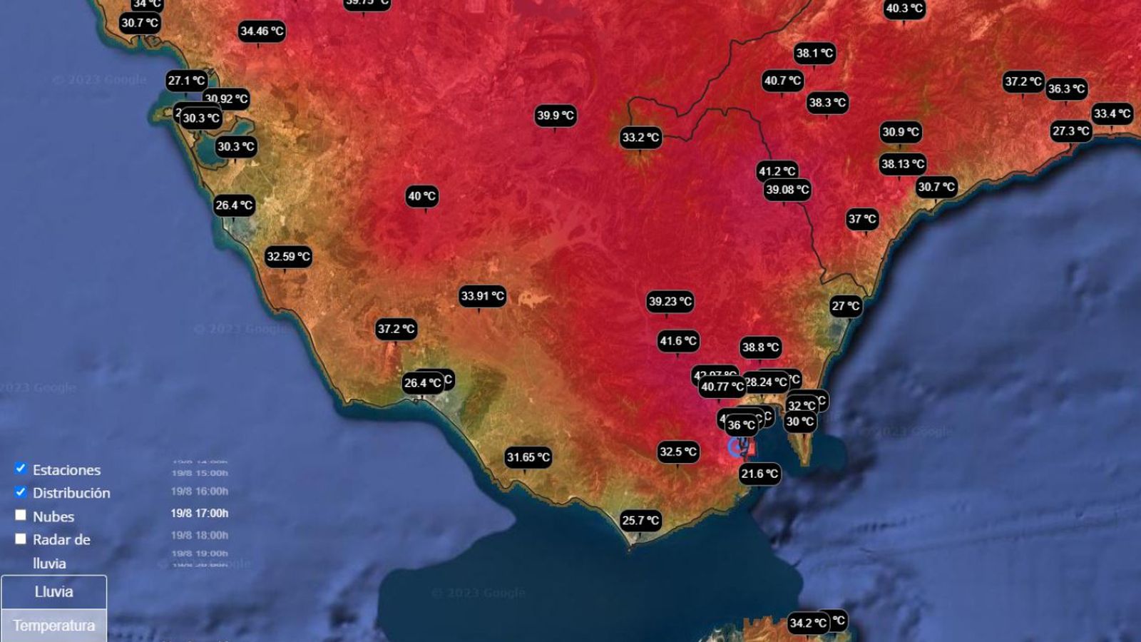 Las temperaturas que se alcanzaron en la comarca este sábado por la tarde.