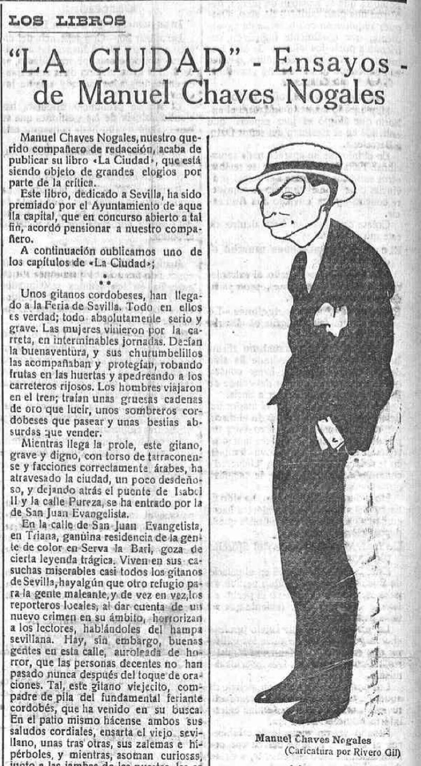 Caricatura  de Manuel Chaves Nogales por Rivero publicada en La Voz de Córdoba.