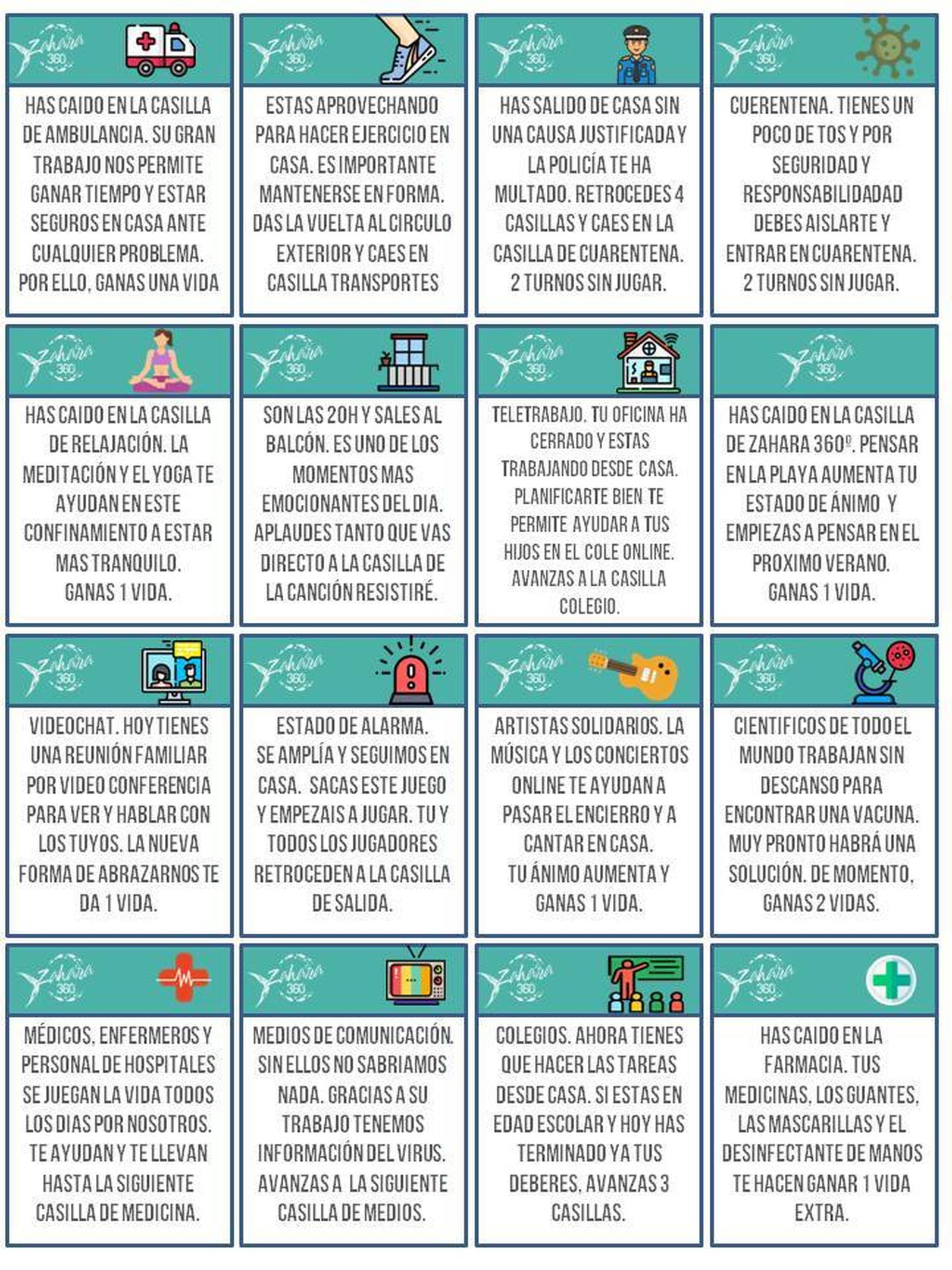 Cartas de casillas de Atrapa al Virus.