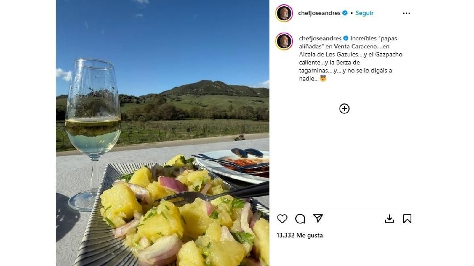 Las "increíbles papas aliñadas en Venta Caracena", según el chef José Andrés.