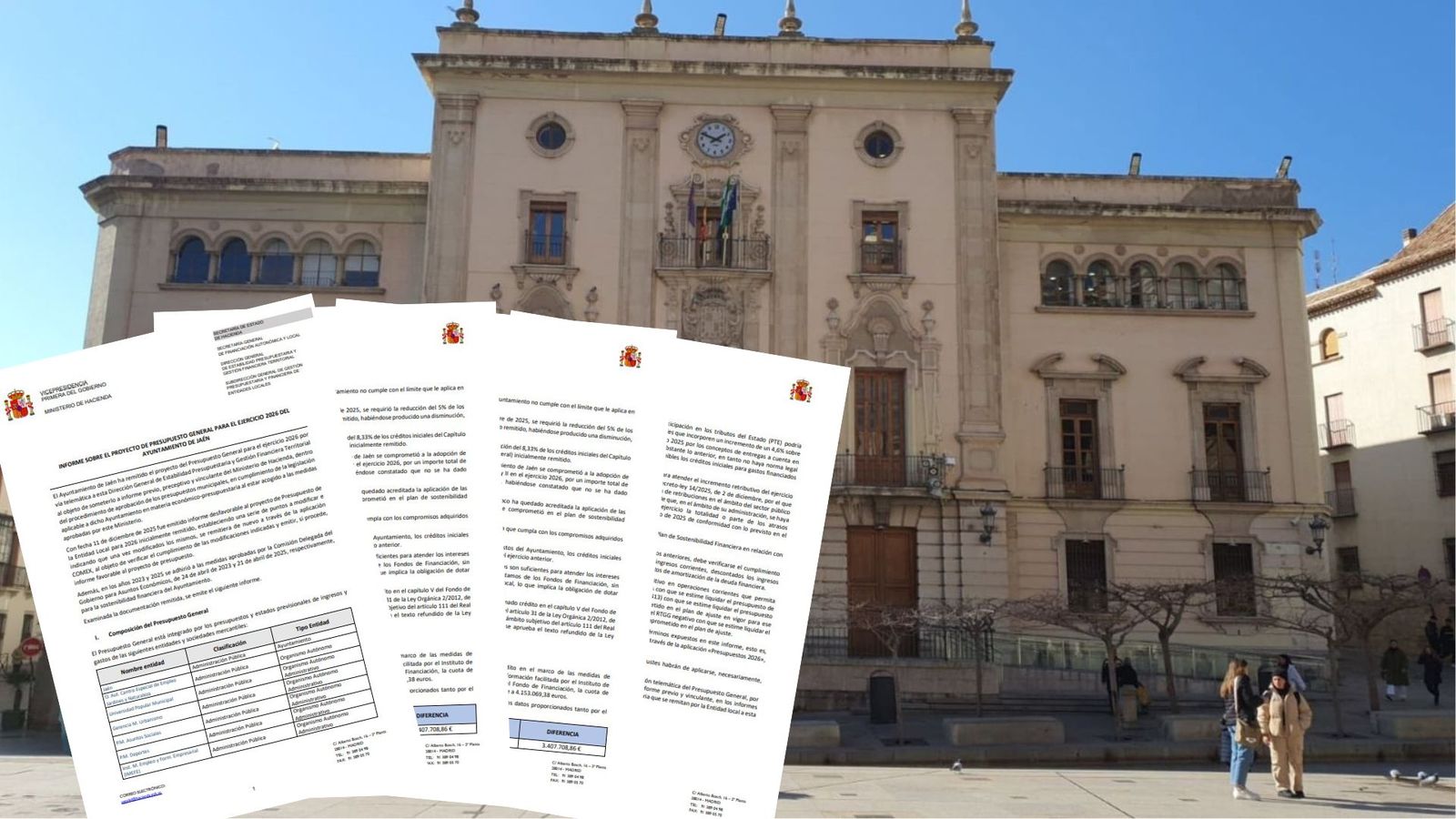 Ayuntamiento de Jaén con el informe del Ministerio de Hacienda sobre el presupuesto para 2026.
