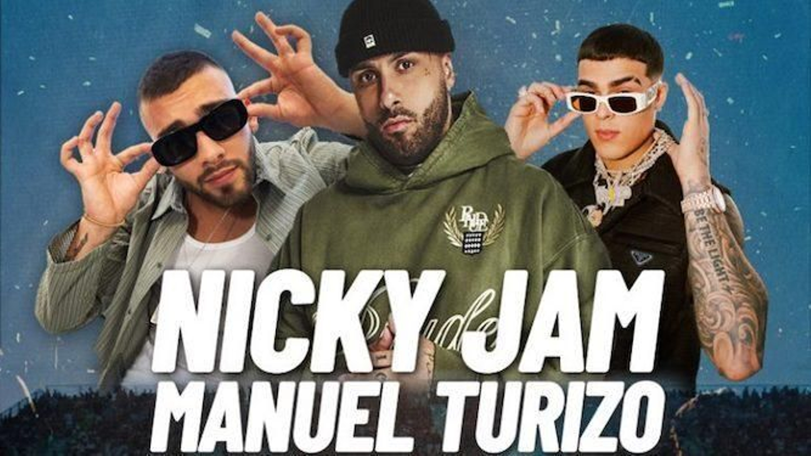 Cartel promocional de Nicky Jam, Manuel Turizo y Lunay en Fuengirola.