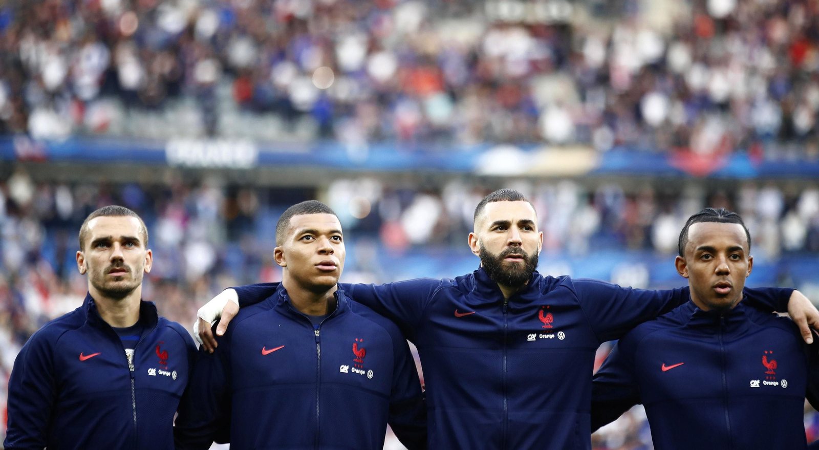 Koundé, junto al trío de ases de Francia en Saint-Denis, el pasado viernes.
