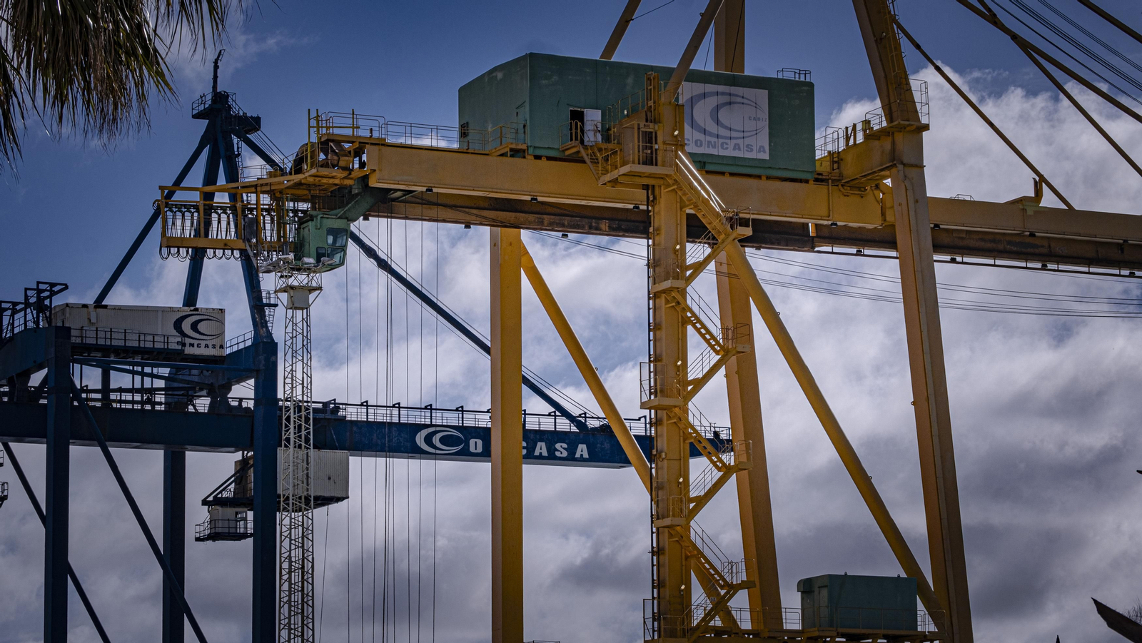 Las grúas de la terminal de contenedores de Concasa siguen en el Muelle Reina Sofía a la espera de que llegue el momento de la mudanza..