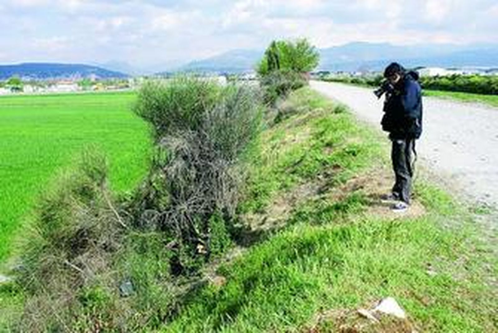 Un fotógrafo busca imágenes de la cuneta en la que fueron hallados los cadáveres, ayer en Granada.