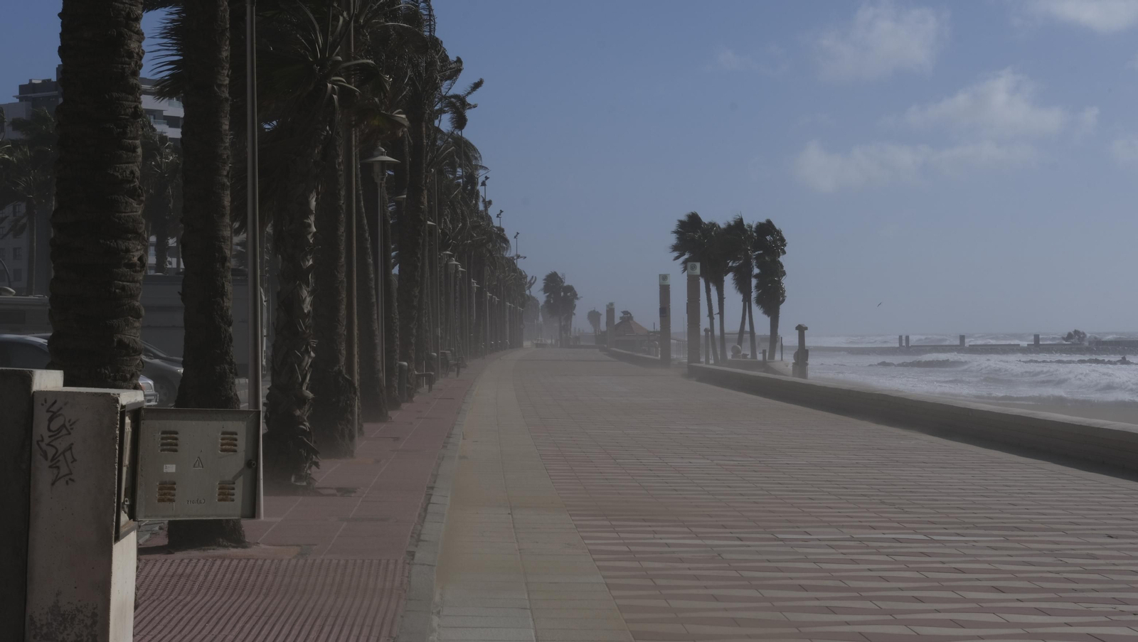 Temporal de viento y flota pesquera amarrada, en Almería