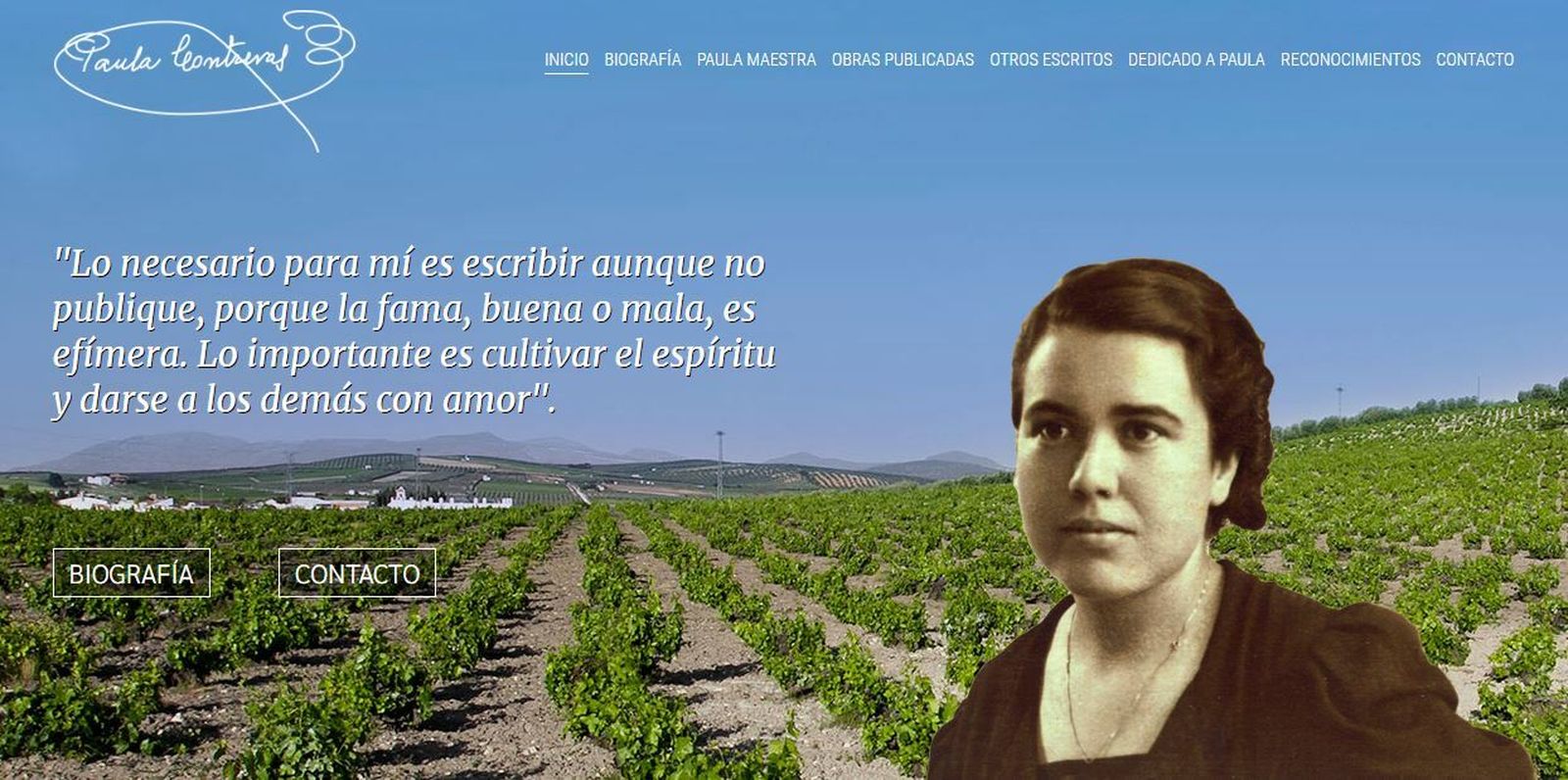 Portada de la web dedicada a Paula Contreras Márquez