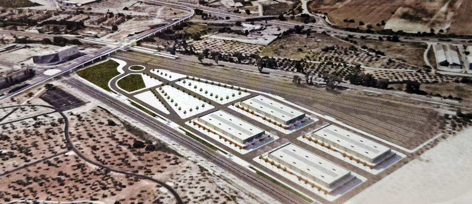 La recreación de los cuatro pabellones del recinto para exposiciones y congresos y los suelos la feria, en Entrenúcleos.