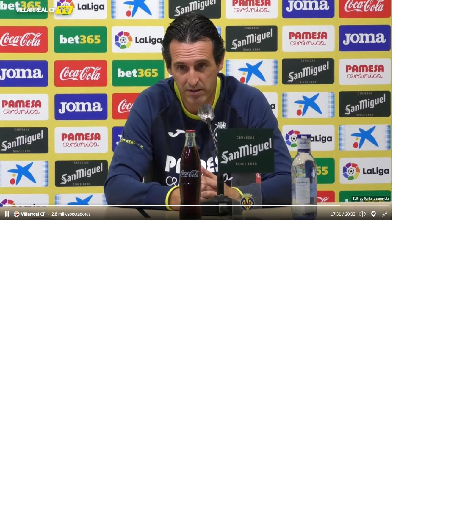 Unai Emery, durante la rueda de prensa de este sábado.