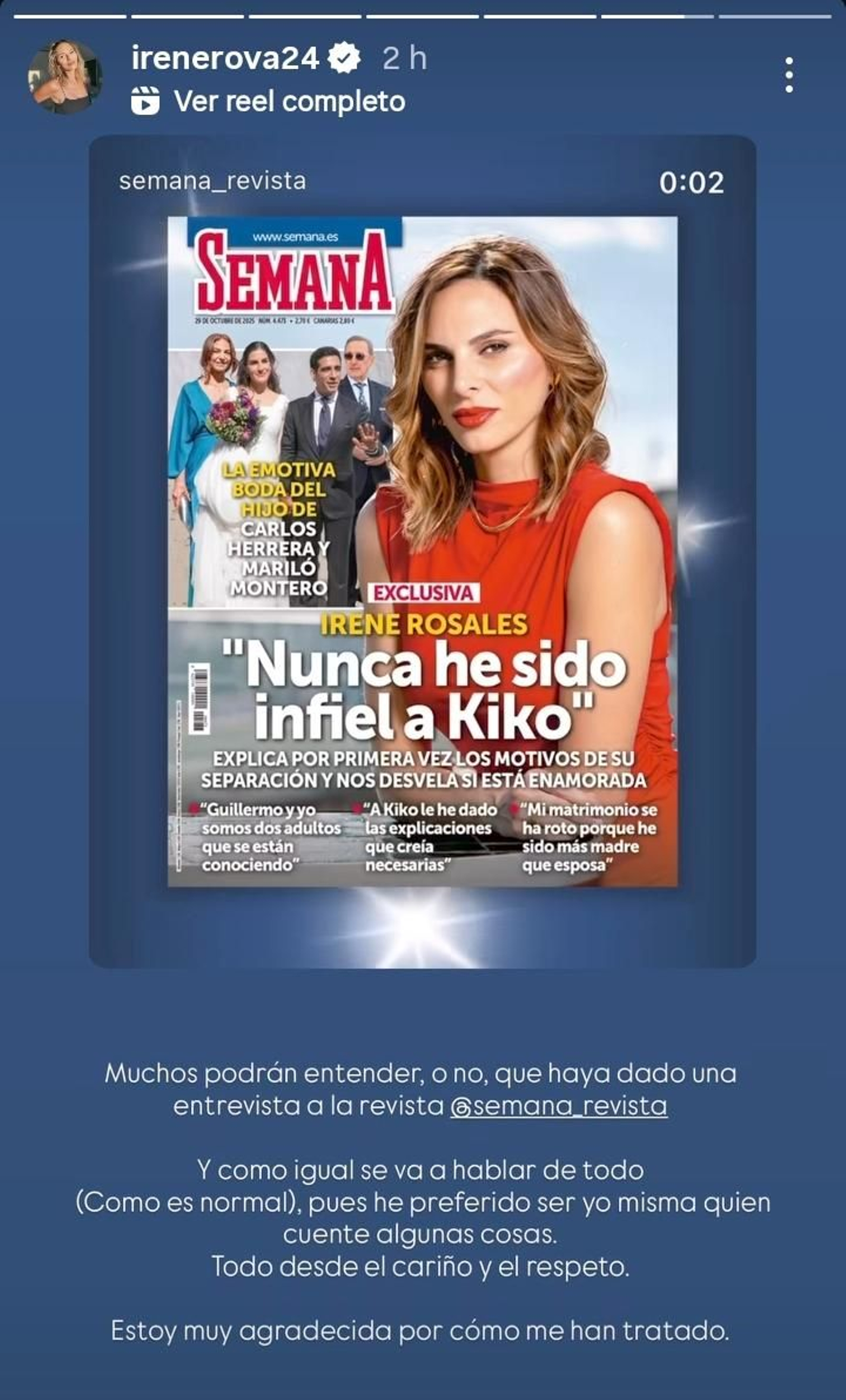 El comunicado que ha compartido Irene Rosales en Instagram.