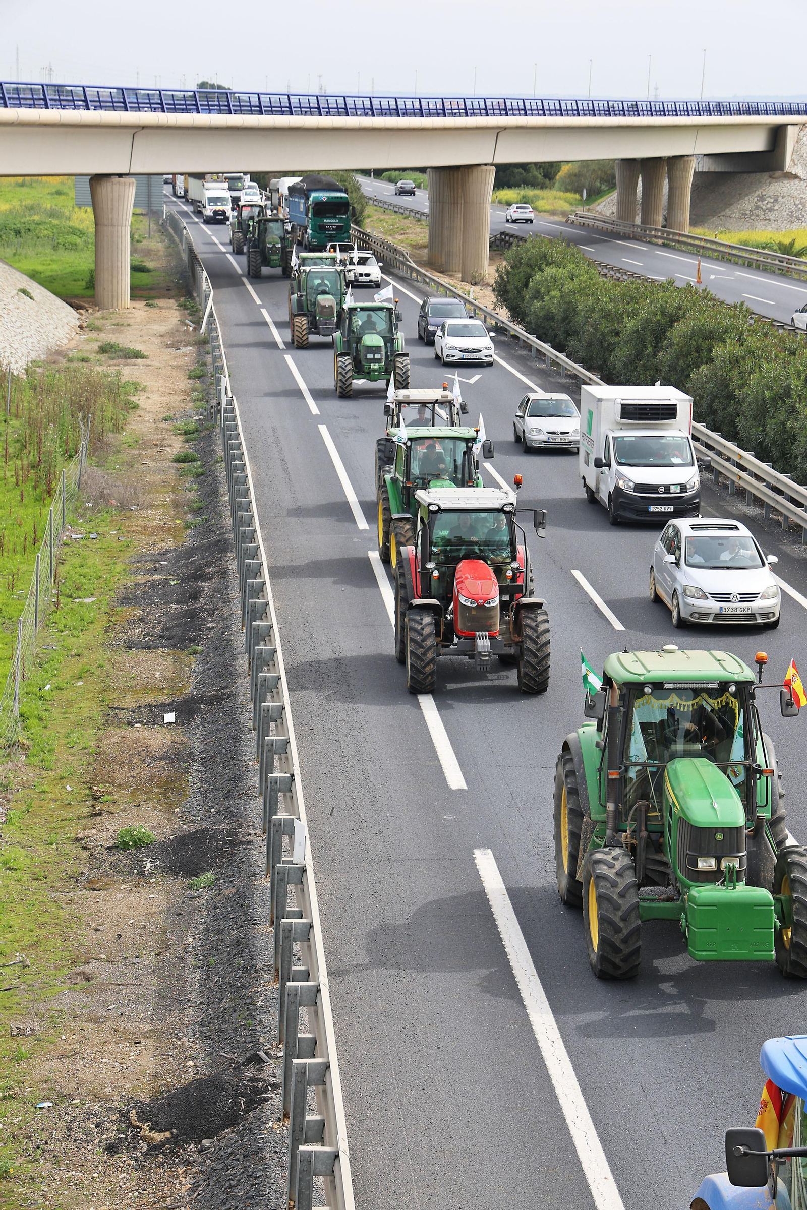 Imágenes de la multitudinaria tractorada de los agricultores en Huelva